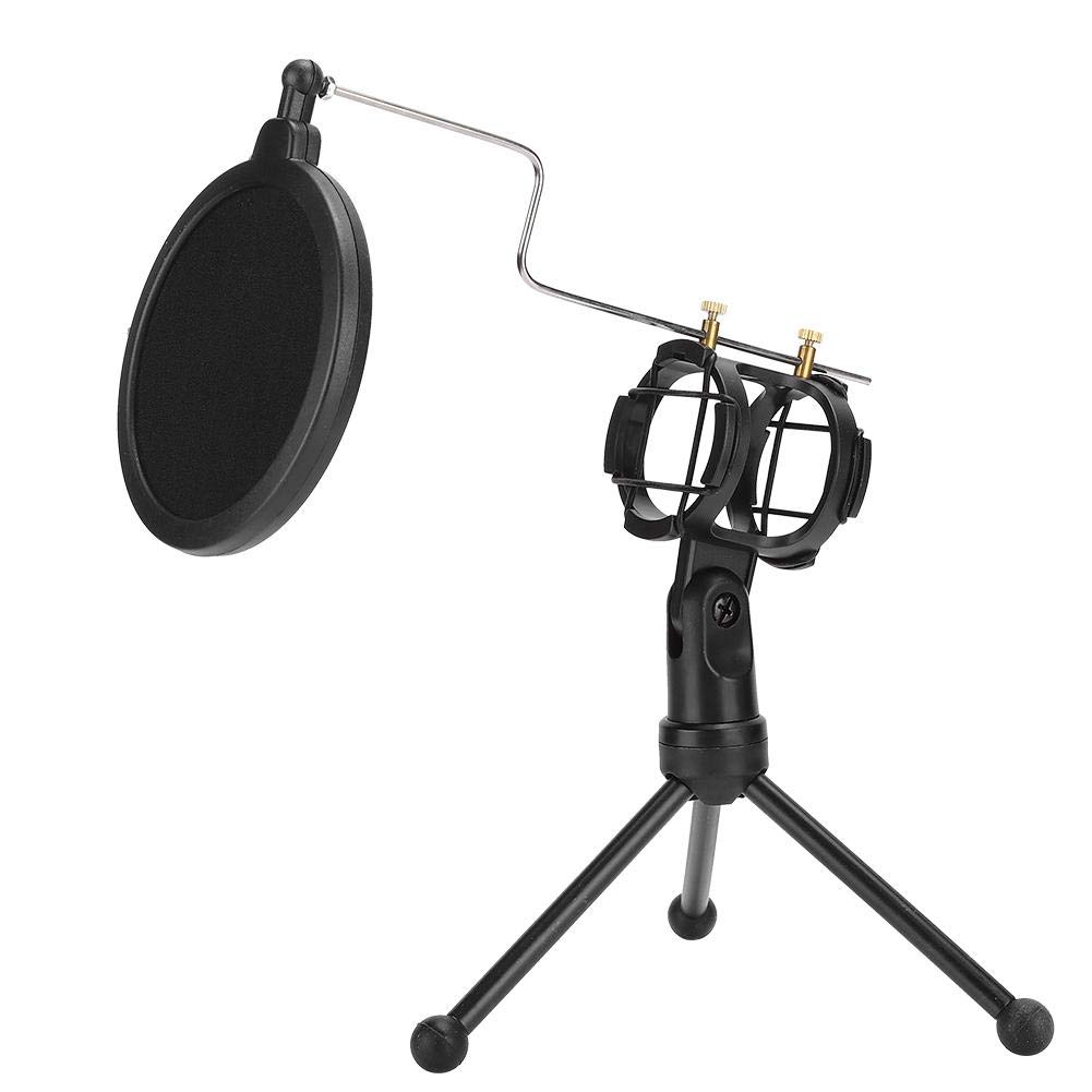 EBTOOLS Double Layer Pop Filter for Microphone - Round Wind Screen & Anti-Spray Mesh with Adjustable Tripod Holder - Perfect for Podcasting, Streaming & Studio Recording