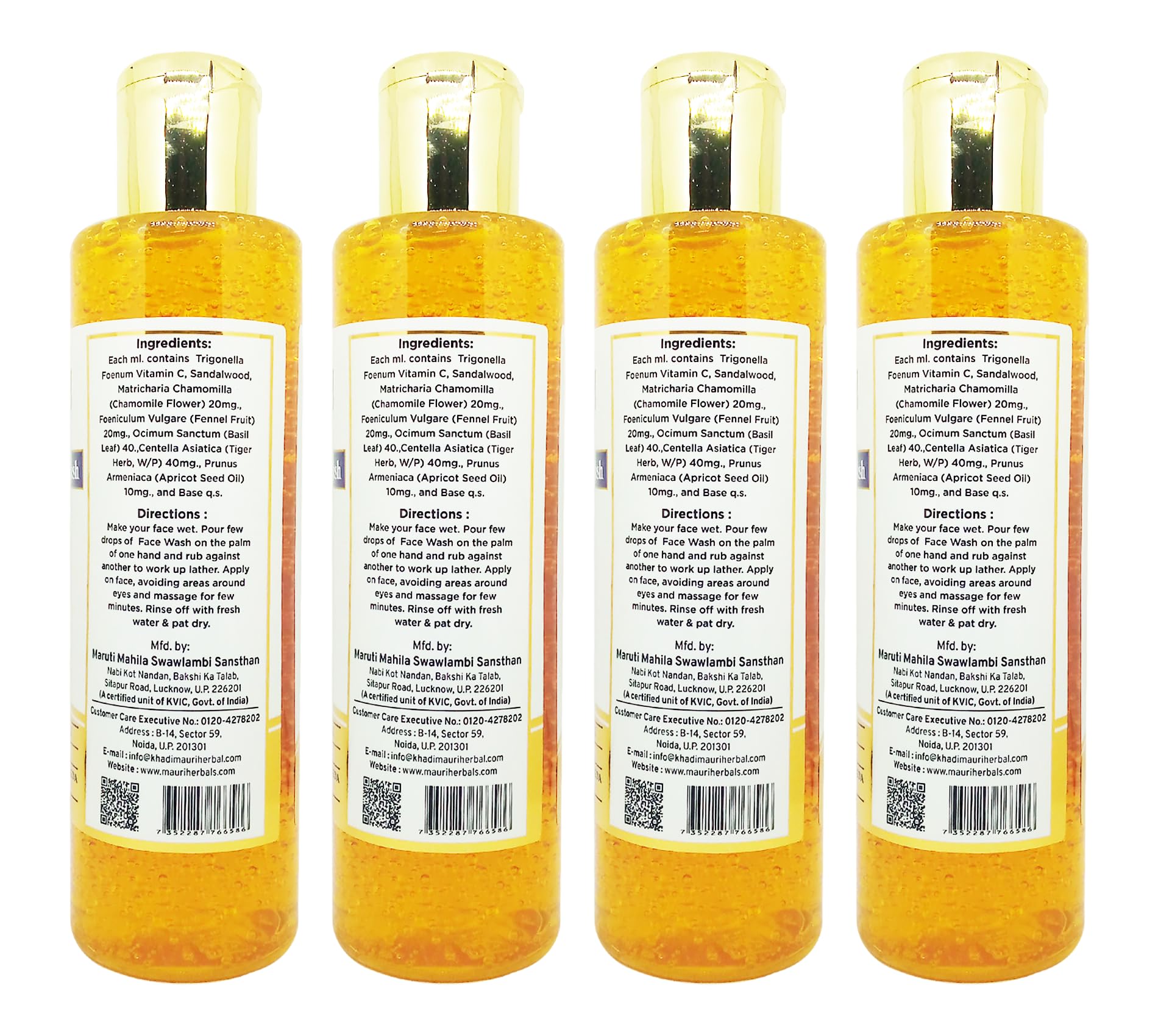 Khadi Mauri Vitamin C Face Wash for Brightening & Glow - Pack of 4 (840ml Total) | Gentle Cleanser for Acne, Dark Spots & Oily Skin | Morning & Night Skincare Routine