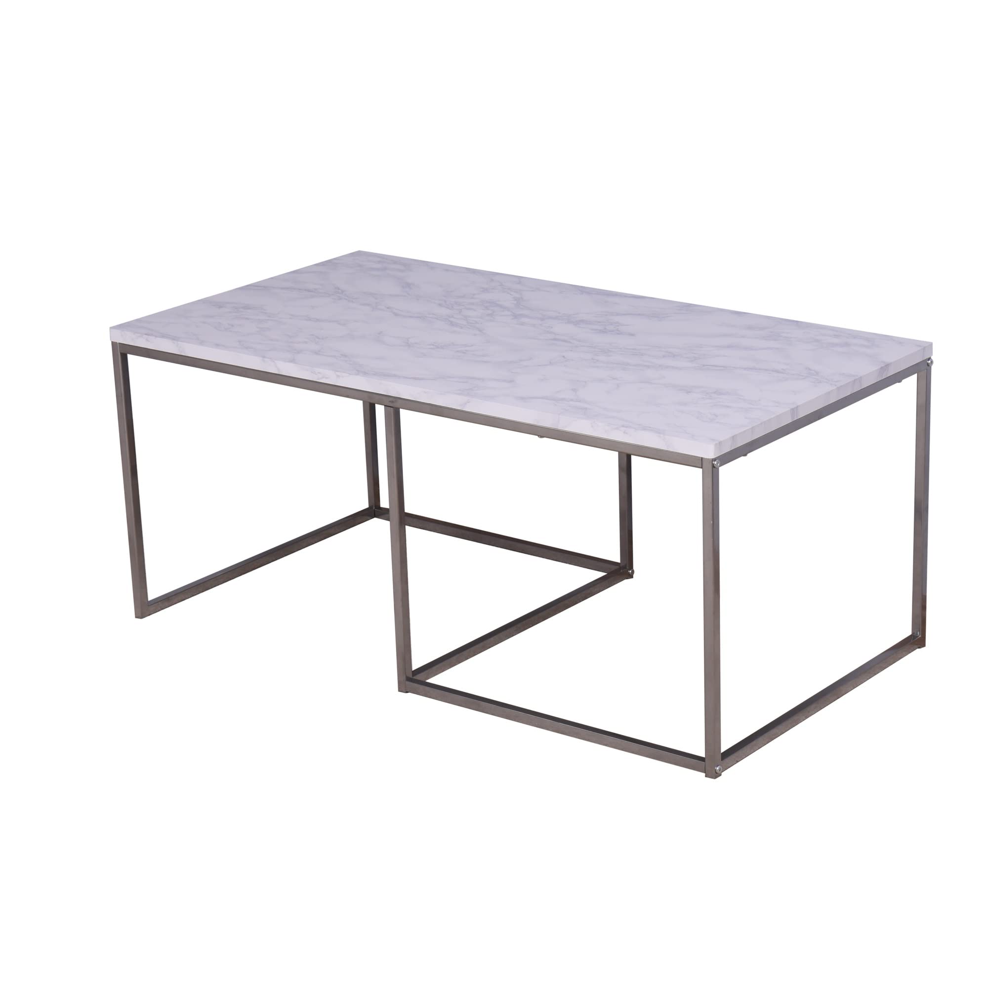 Modern White Nesting Coffee Table Set for Living Room - MDF Top with Sturdy Metal Legs - 40.55