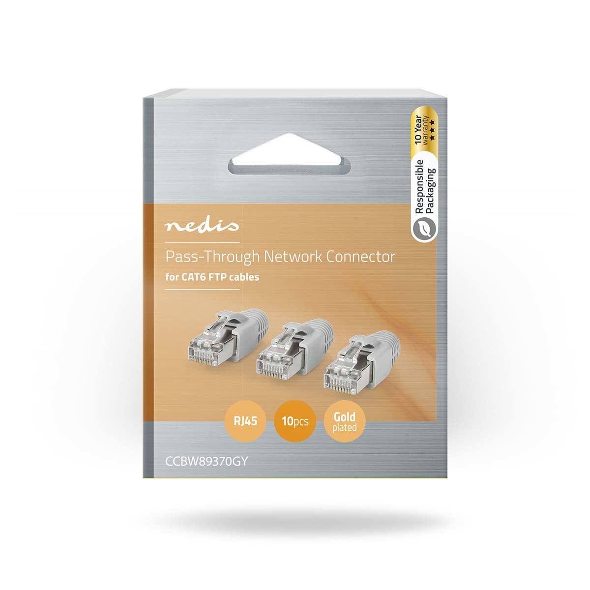 10-Pack CAT6 FTP RJ45 Pass Through Connectors for Solid Ethernet Cables - Ideal for Network Installations, Server Rooms & Home Office Setups
