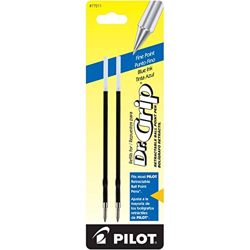 Pilot Dr. Grip Ballpoint Pen Refills - Fine Point 0.7mm Blue Ink (2-Pack) for Smooth Writing at Home, Office & School | Retractable Pen Compatible with 77211 Model