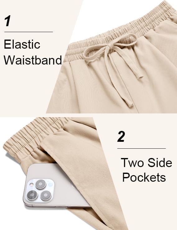 COOFANDY Men's Lightweight Linen Casual Jogger Pants - Elastic Waistband with Drawstring, Breathable Yoga Beach Pants with Pockets - Perfect for Summer, Travel & Lounge Wear