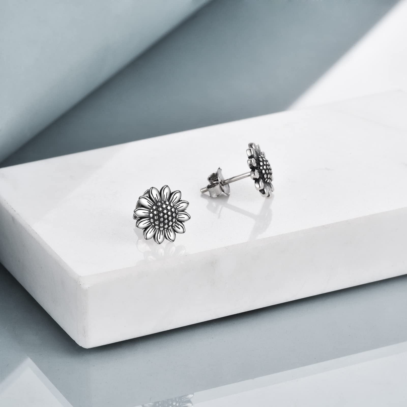 POPLYKE 925 Sterling Silver Daisy Sunflower Stud Earrings for Women | Gold Plated Moonstone Flower Jewelry | Birthday Gifts, Anniversary, Wedding, Everyday Wear