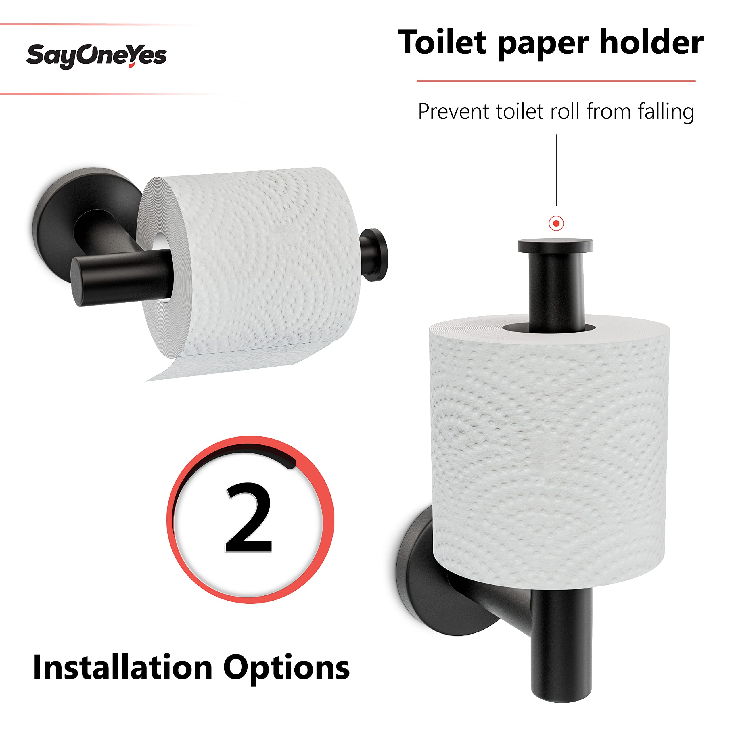 Matte Black Toilet Paper Holder Wall Mount – SUS304 Stainless Steel Rustproof Rotating Bathroom Tissue Roll Holder – Modern TP Dispenser for Bathroom, Kitchen, Laundry Room – 2 Pack – Perfect for Home, Office & Commercial Spaces