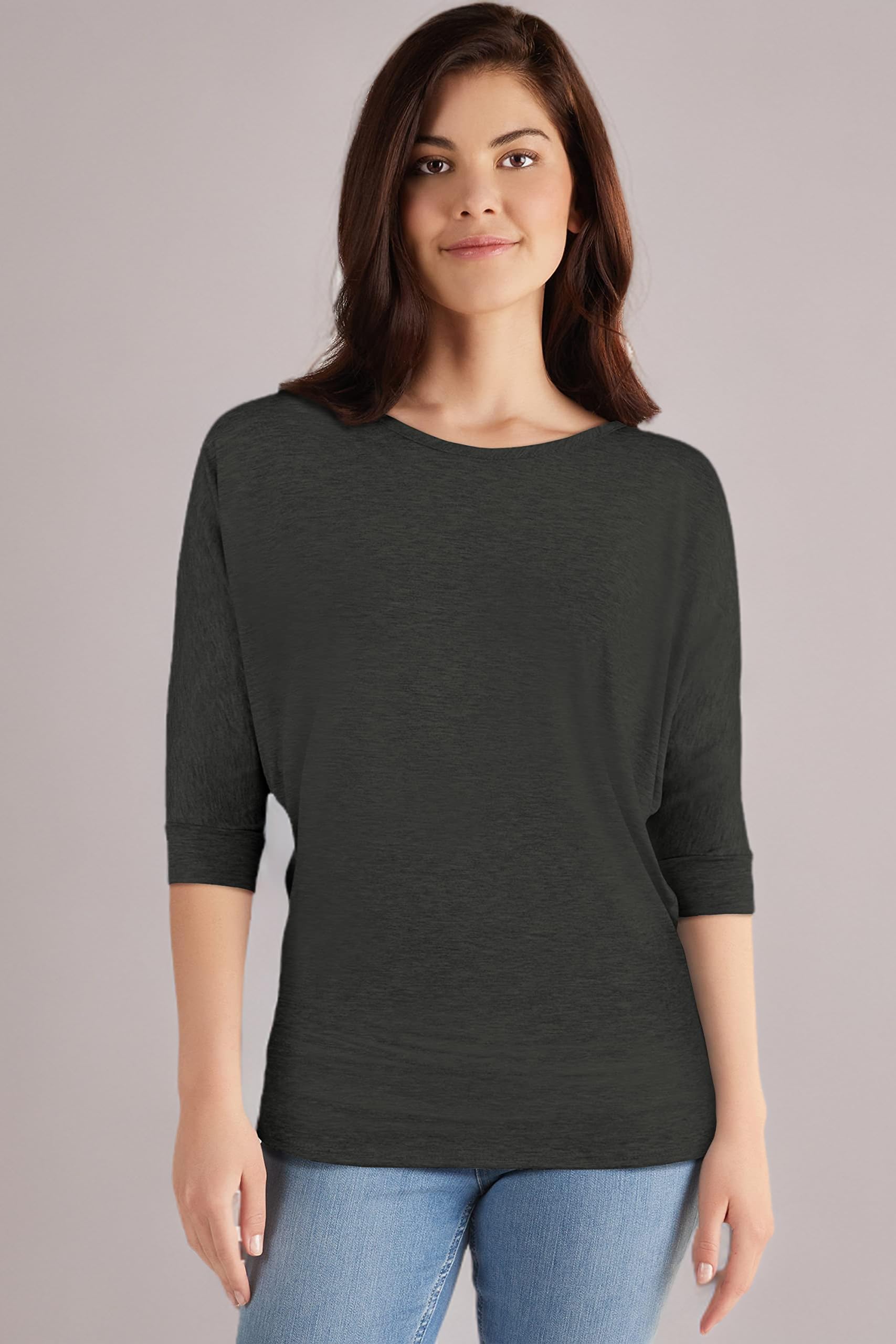 Hybrid & Company Women's Super Comfy Boat Neck Dolman Top Shirt - Soft Stretchy Casual Blouse for Everyday Wear, Work & Weekend Outfits