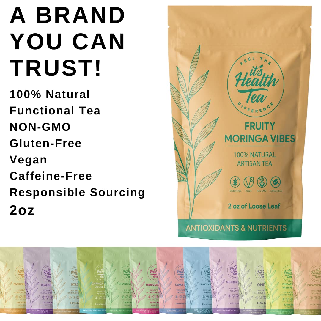Organic Fruity Moringa Superfood Tea - Antioxidant Rich Vitamin Infused Herbal Supplement for Energy & Immunity (Hot or Iced Tea for Morning Boost & Wellness Routine)