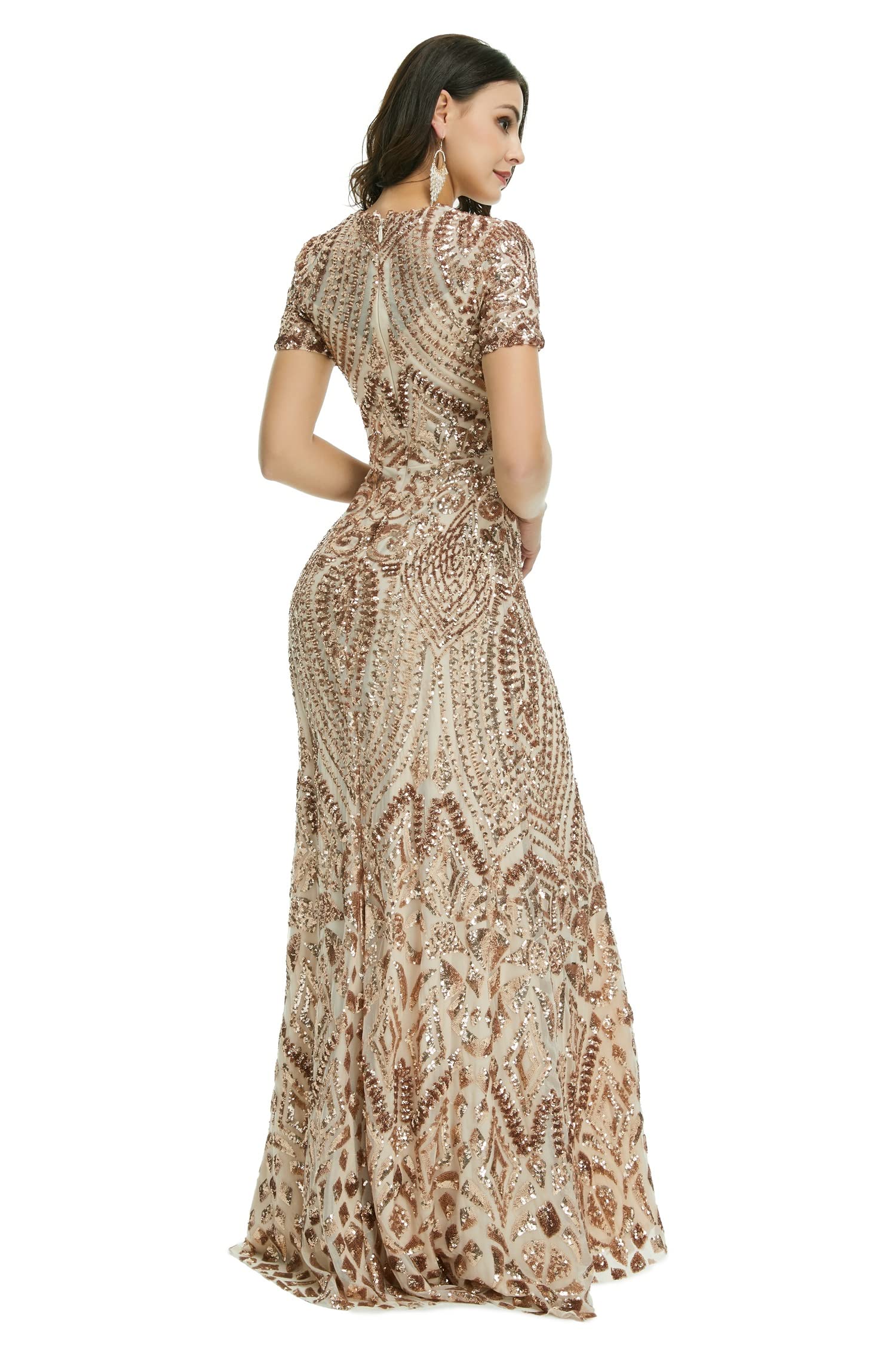 Elegant A-Line Sequined Short Sleeve Evening Dress for Bridesmaid, Prom & Formal Events - Perfect for Weddings, Parties & Special Occasions