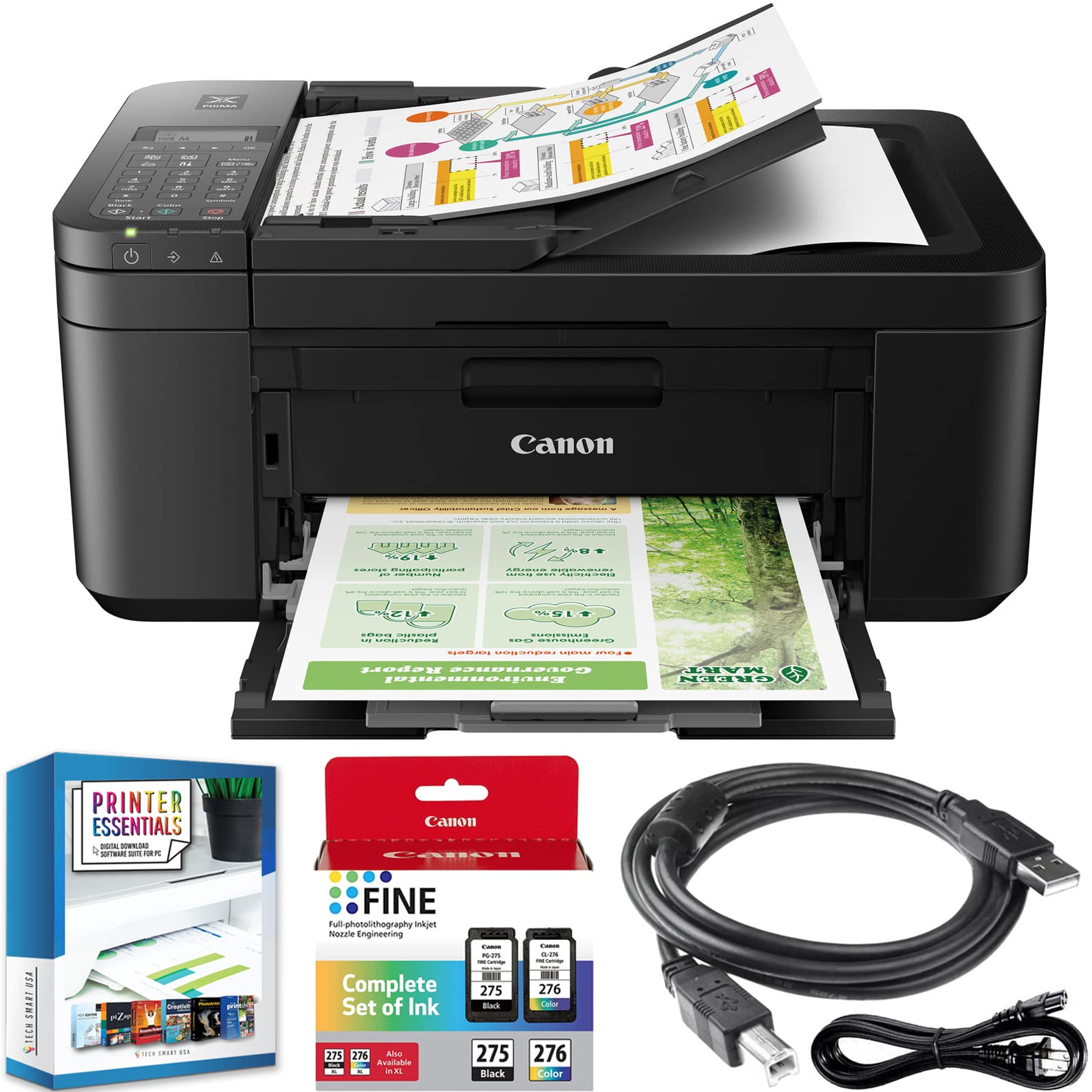 Canon PIXMA TR4720 Wireless All-in-One Printer with Auto Document Feeder - Mobile Printing, Copy, Fax & Scanner | Includes USB Cable & Business Software Kit | Perfect for Home Office & Small Business Use