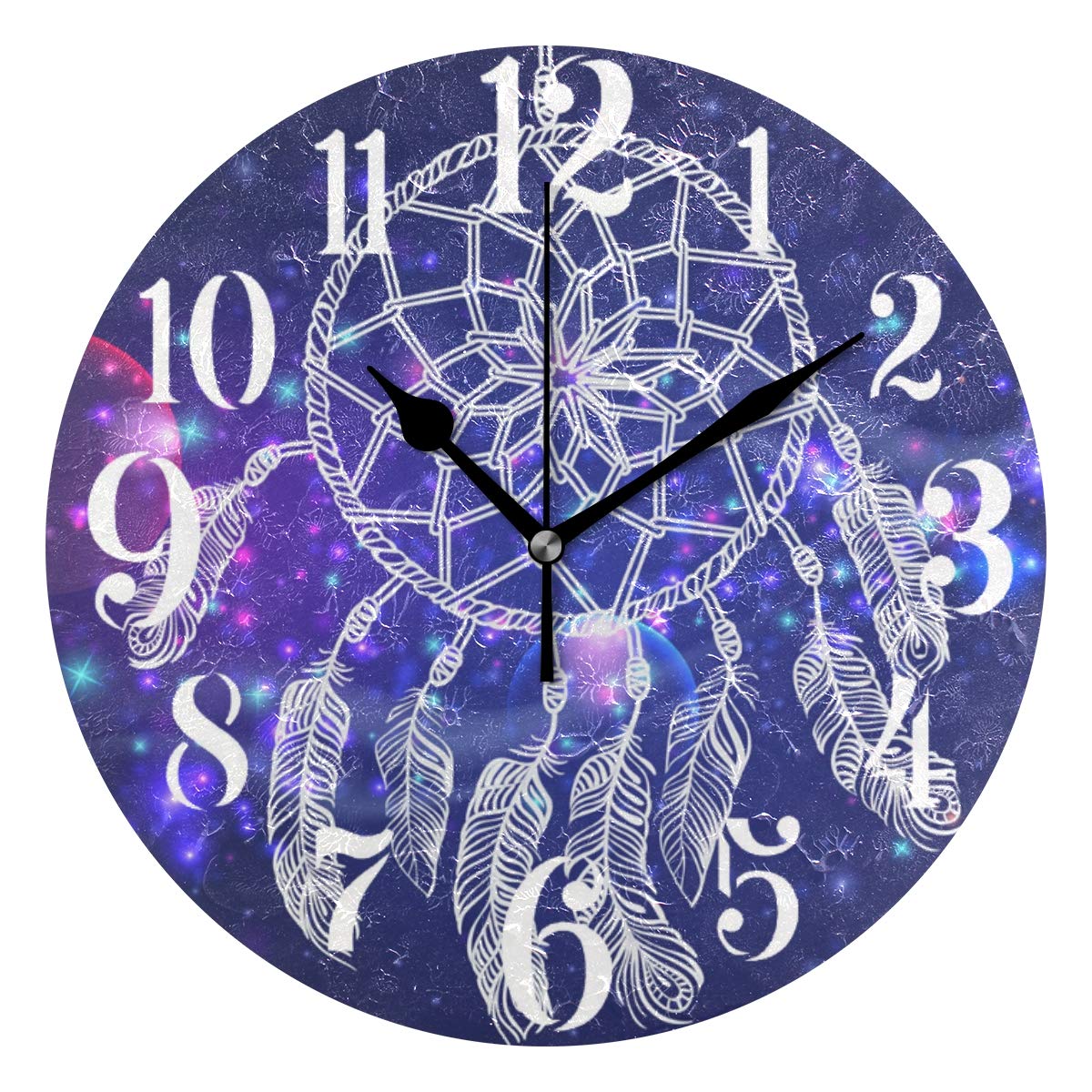 WIHVE 10 Inch Round Wall Clock - Dream Catcher Galaxy Moon Design, Silent Non-Ticking, Battery Operated - Perfect for Home, Office & Bedroom Decor