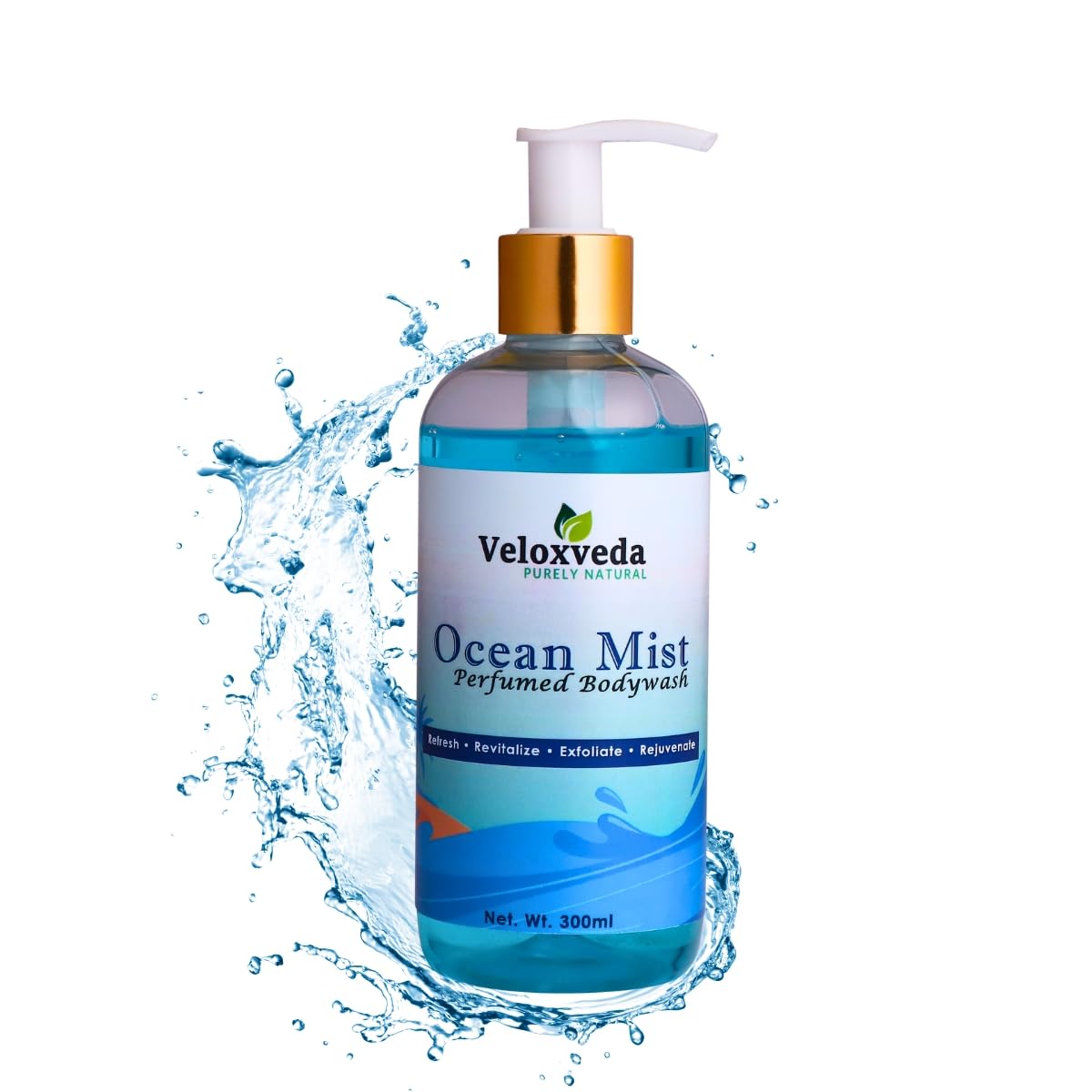 VeloxVeda Ocean Mist Exfoliating Body Wash for Dry Skin - Hydrating & Refreshing Shower Gel 300ml | Organic, Paraben & SLES Free | Men & Women | Perfect for Post-Workout, Spa Day & Daily Skincare Routine