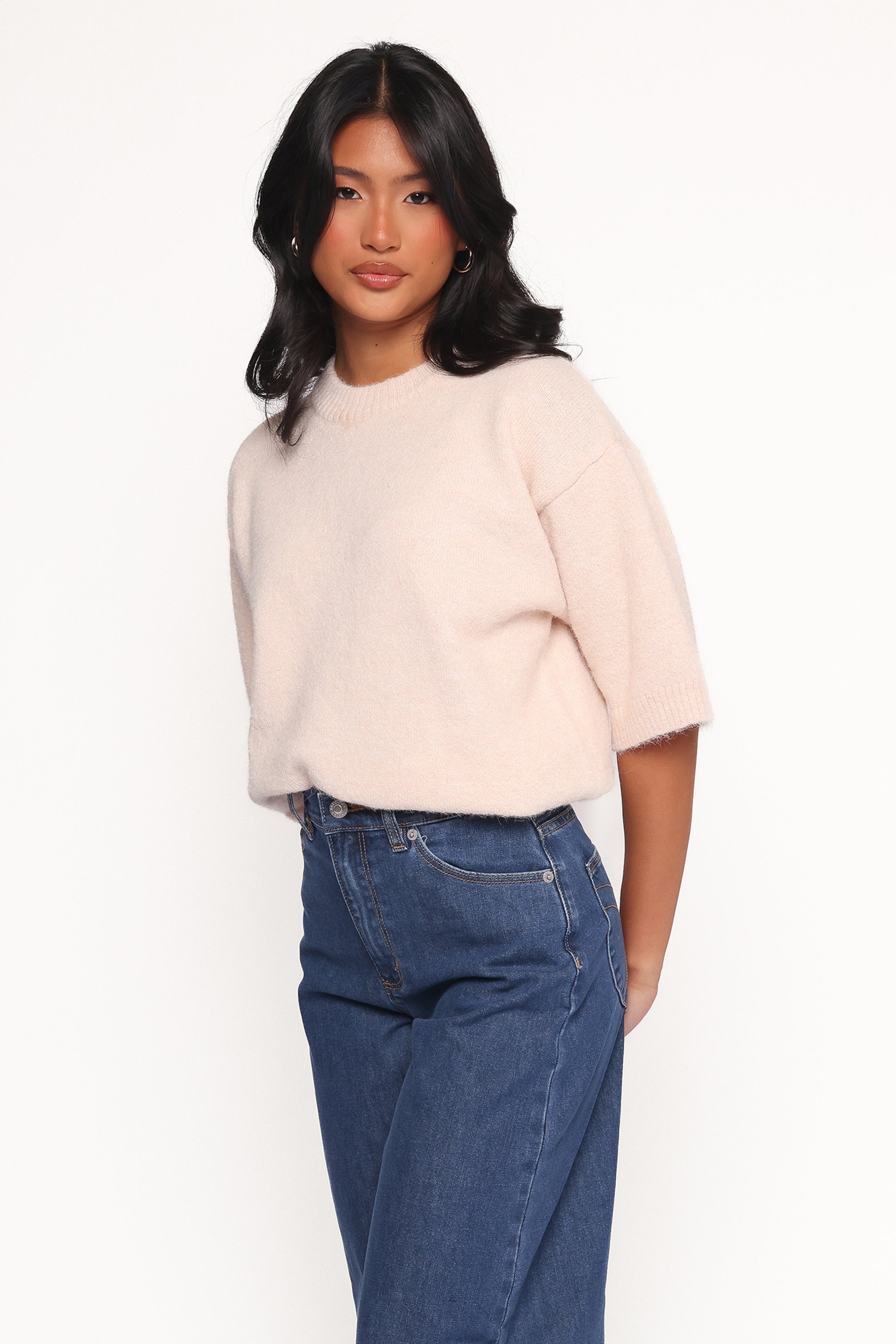 Elmira Knitted Tee - Soft Light Pink Women's T-Shirt | Casual Comfort Fit for Everyday Wear
