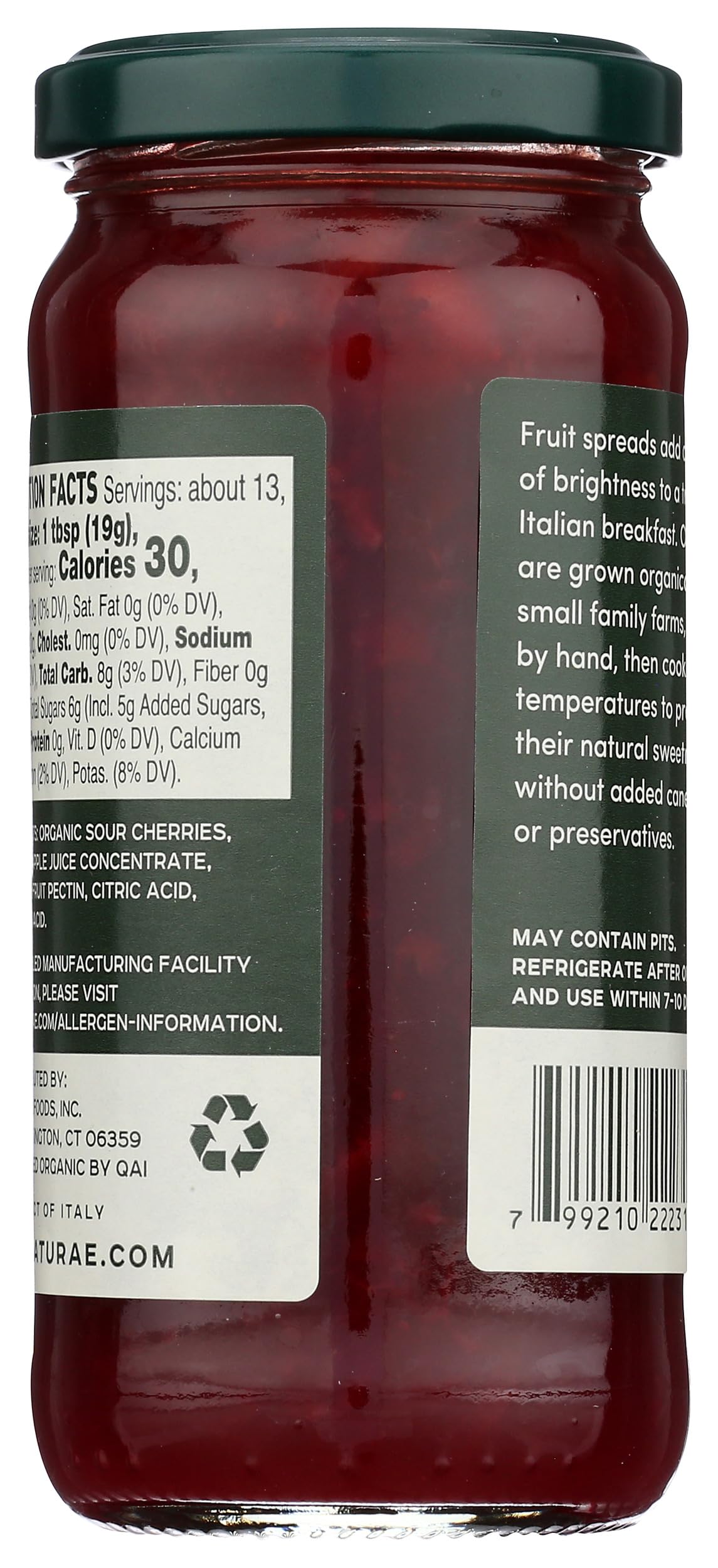 Organic Sour Cherry Fruit Spread - 9 oz Jar | Gluten-Free, No Added Sugar | Perfect for Toast, Yogurt & Dessert Toppings