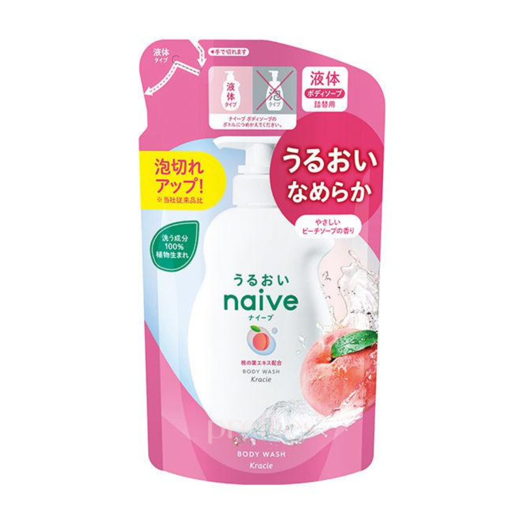 Kracie Naive Peach Body Wash Refill 360ml - Moisturizing Peach Soap for Soft Skin | Shower Gel for Women & Men | Perfect for Daily Bath & Relaxation