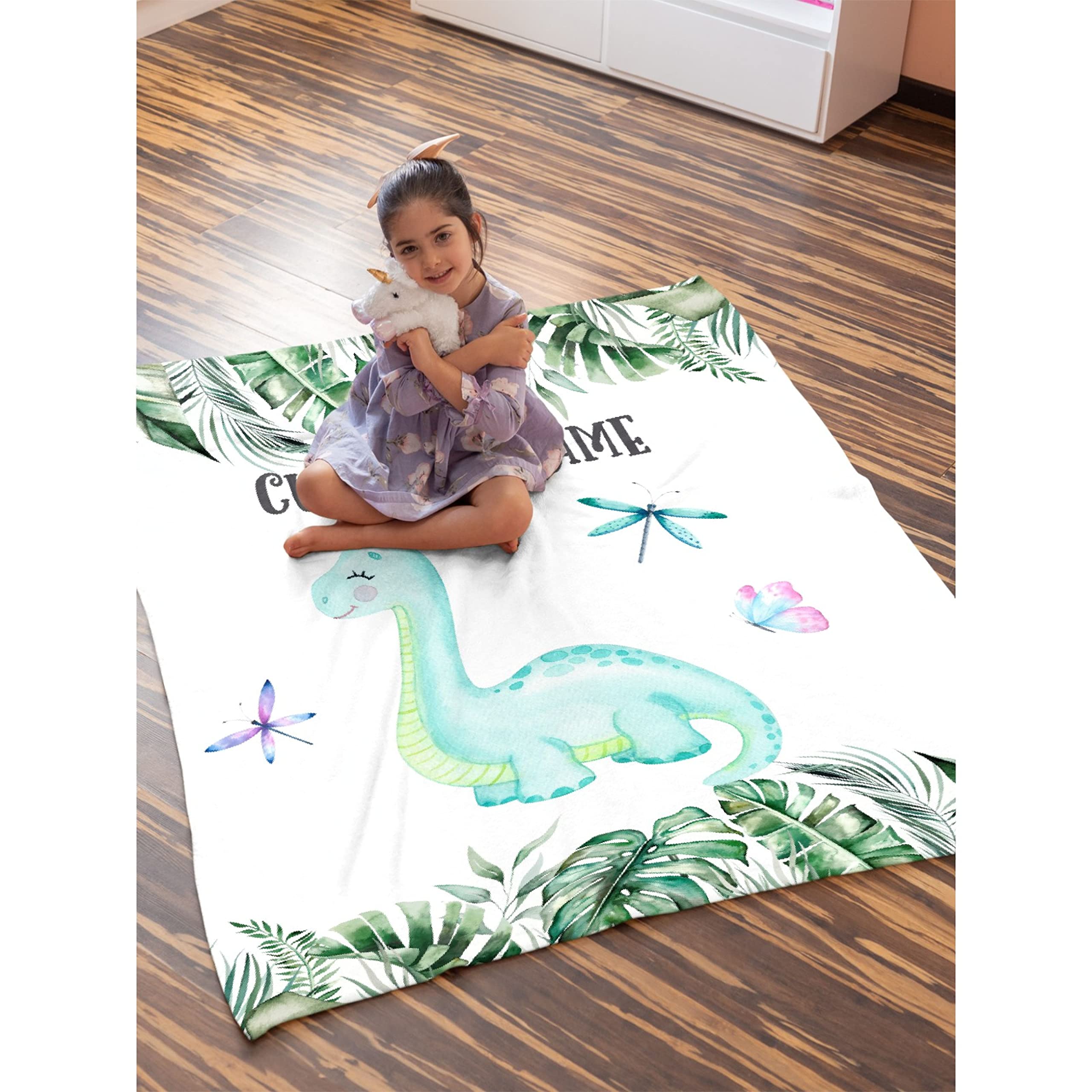 Personalized Baby Blanket with Name - Ultra Soft Dinosaur Fleece Blanket for Boys & Girls (120x90 inches) - Perfect for Toddlers, Kids Birthday Gifts & Family Keepsakes | Nursery Decor, Baby Shower Present, Cozy Bedtime Companion