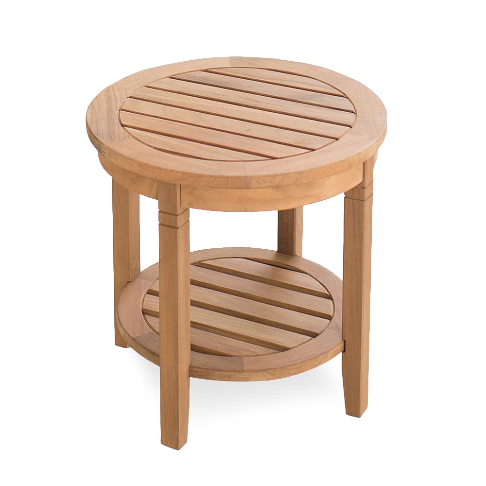Premium Indonesian Teak Arie Outdoor Round Side Table - Natural Teak Finish - Durable & Weather-Resistant - Perfect for Patio, Garden, Poolside & Deck Decor
