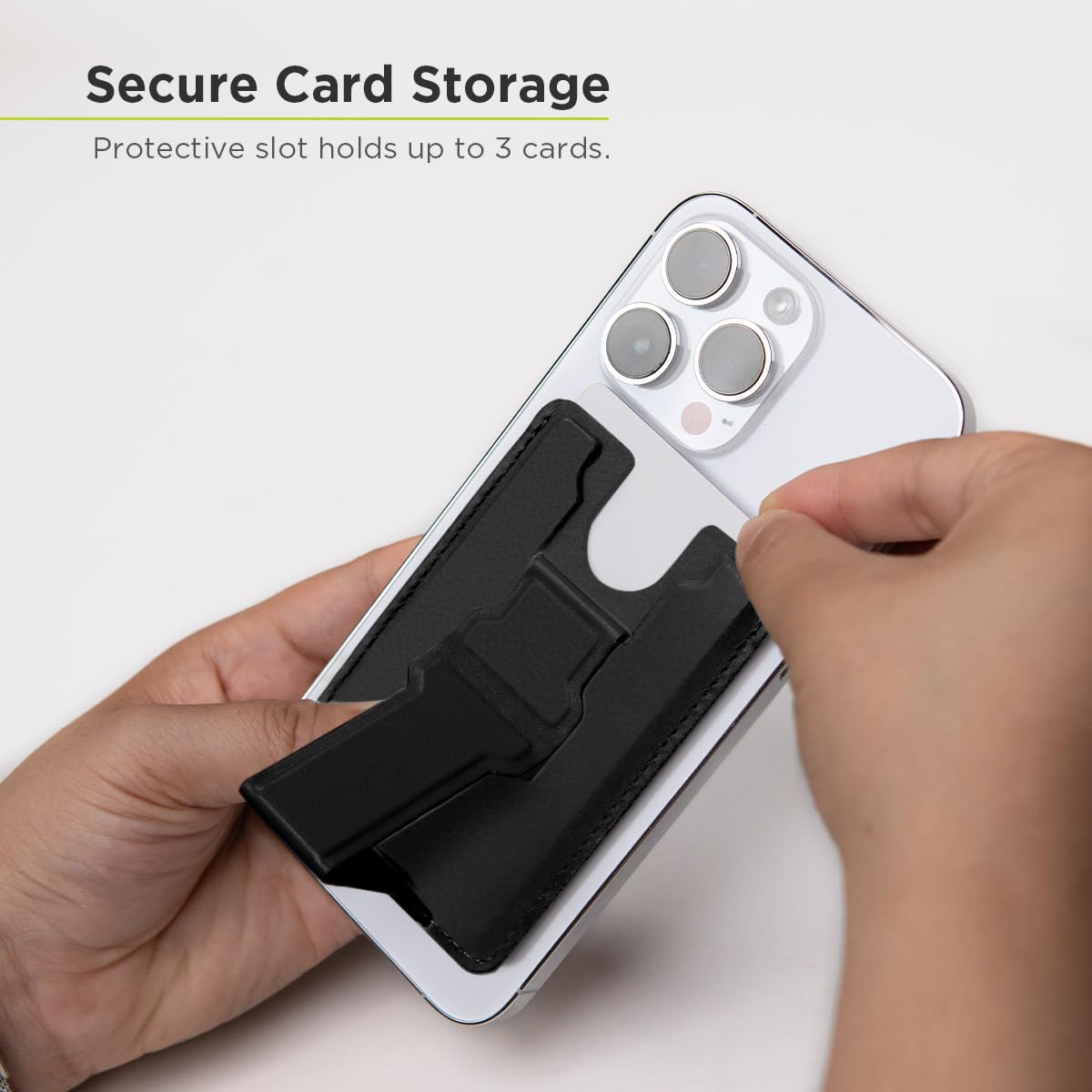 PureGear KikStik MagSafe Wallet with Kickstand - Magnetic Phone Wallet Holder Compatible with iPhone 15/14/13/12 Series - Secure Card Storage & Hands-Free Viewing for Travel, Work & Daily Use (Black)