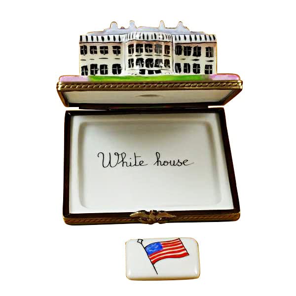 Rochard Limoges Box - White House Collectible with Removable Flag | Hand-Painted Porcelain Trinket Box | Perfect for Home Decor, Gift Giving & Collectors
