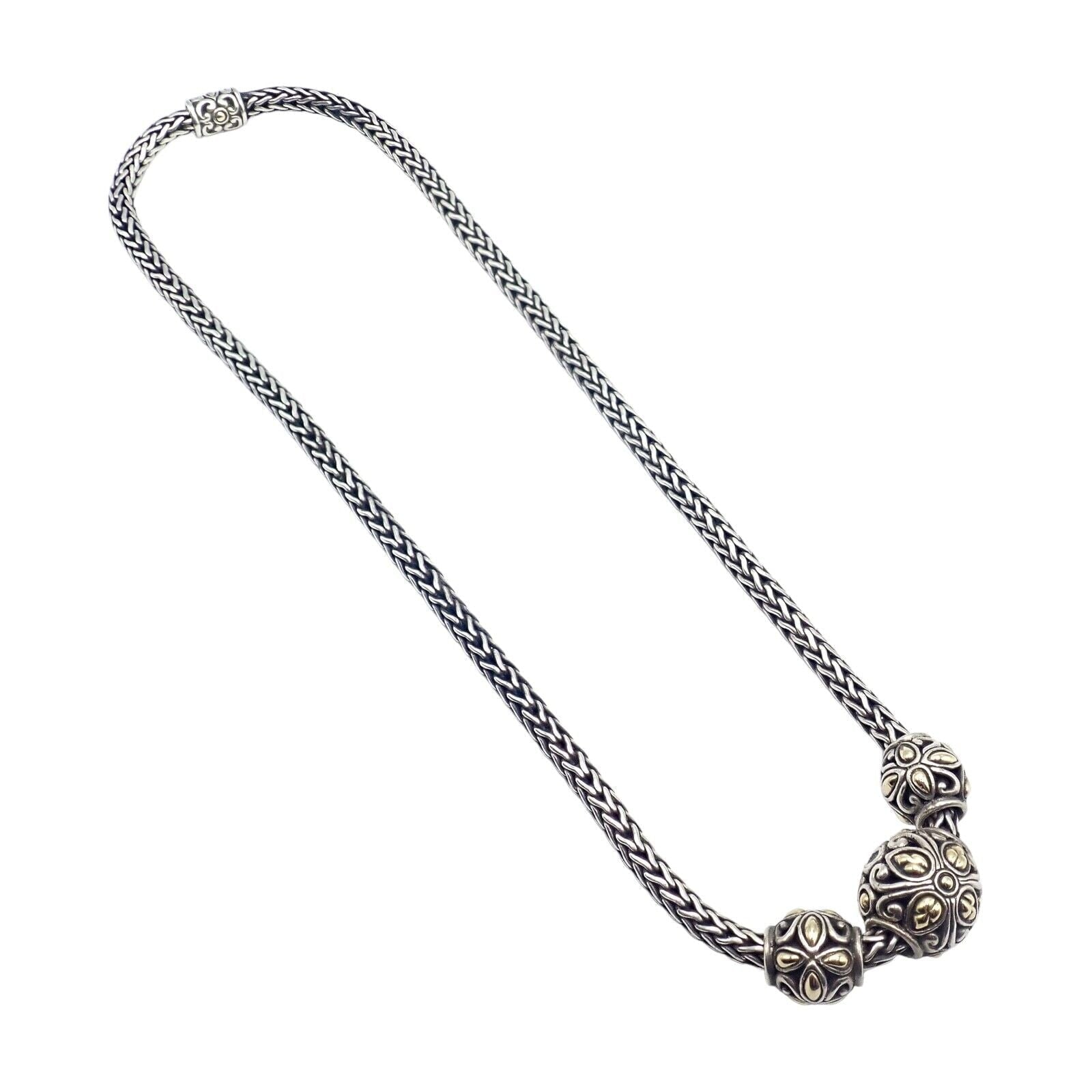 John Hardy JH Sterling Silver & 18k Yellow Gold Jaisalmer Classic Wheat Dot 3 Ball Necklace for Women | Elegant Layered Jewelry for Weddings, Parties & Special Occasions