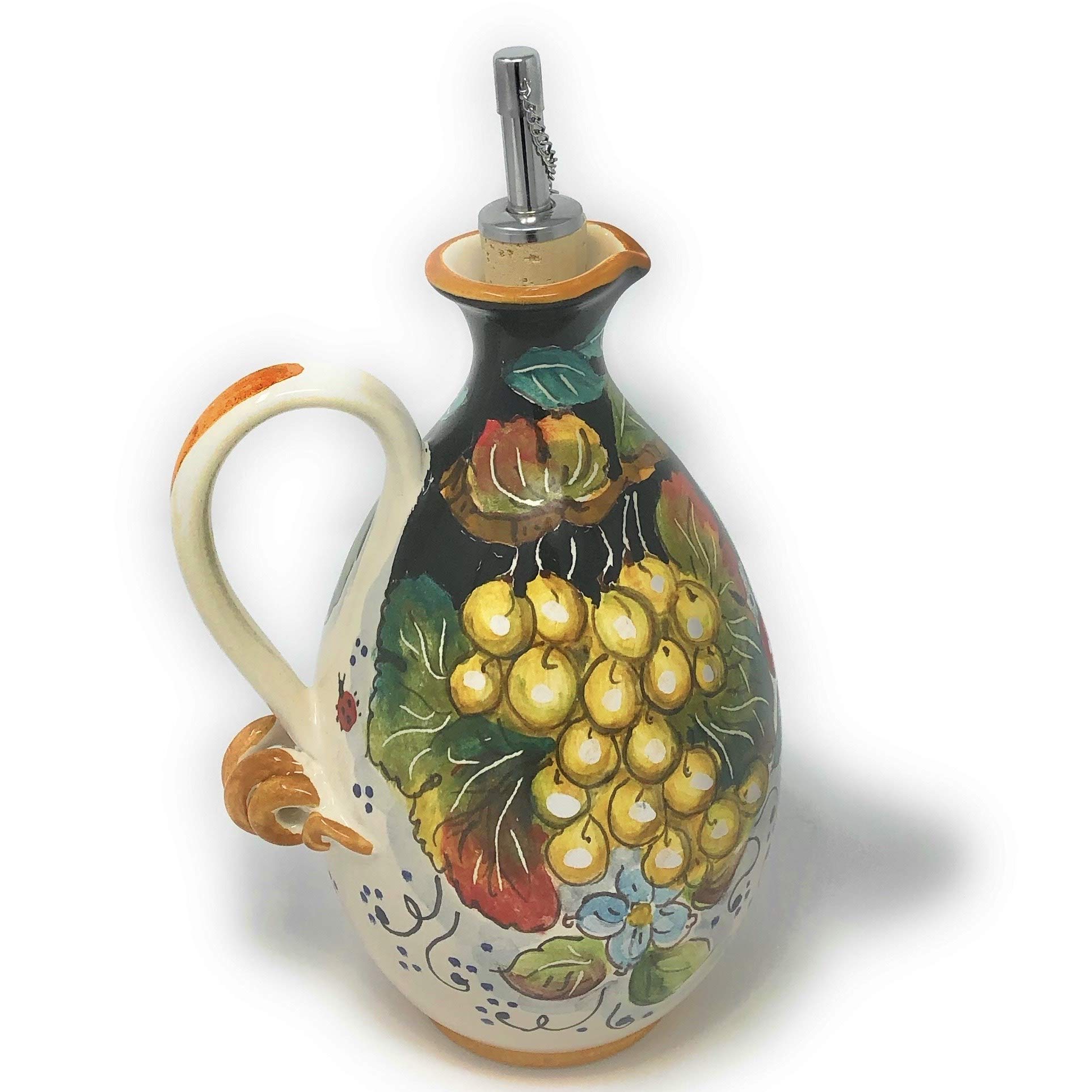 Hand Painted Italian Ceramic Oil Cruet - Tuscan Art Pottery from Florence, Italy | Perfect for Olive Oil, Vinegar & Kitchen Decor