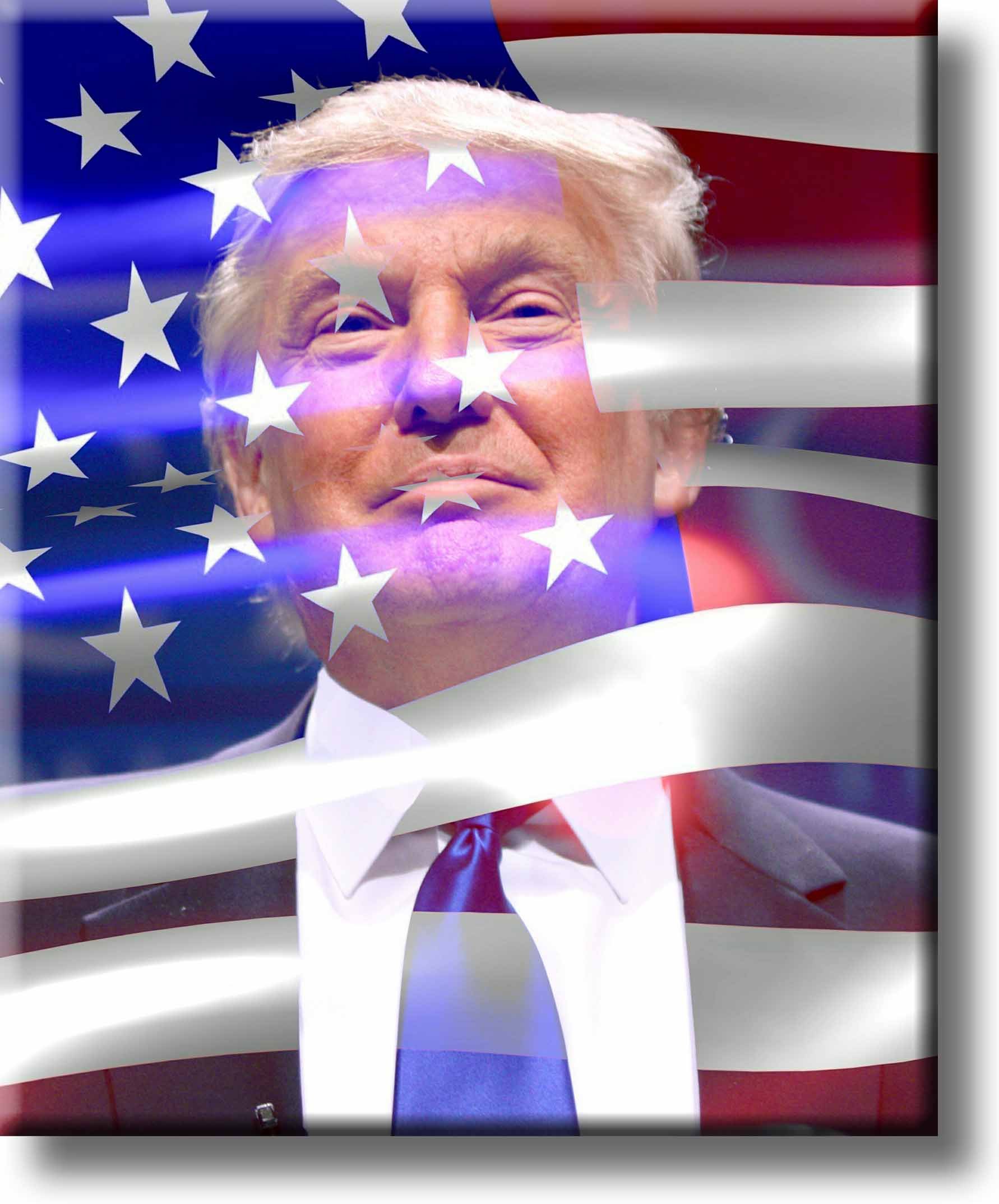 President Donald Trump USA Flag Canvas Wall Art - Patriotic Home & Office Décor - Ready to Hang for Living Room, Bedroom or Man Cave