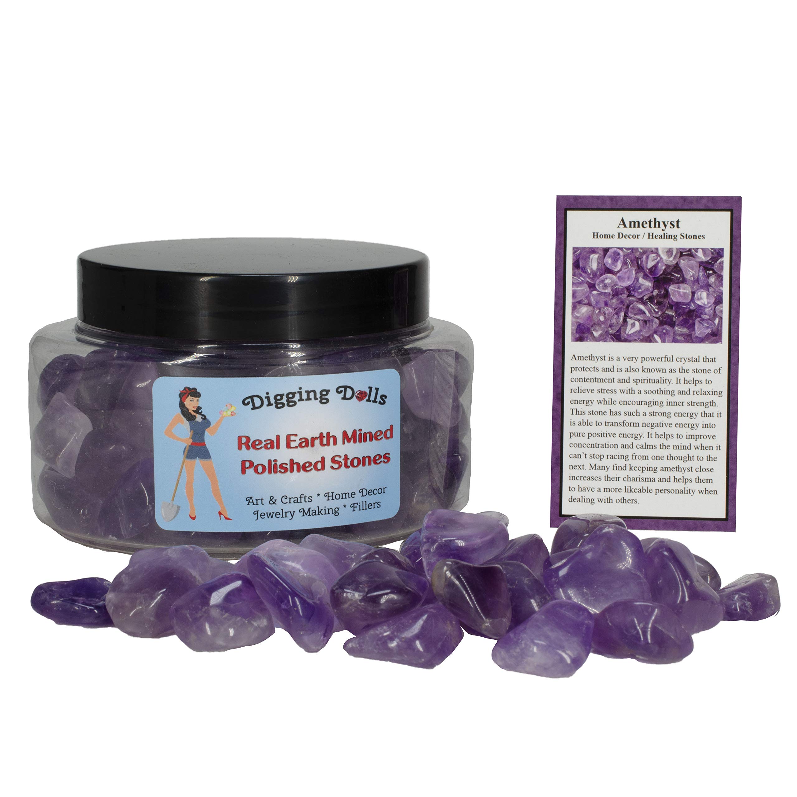 Premium Tumbled Amethyst Stones Gift Jar (2 lbs) - EX Grade Brazilian Crystals with Info Card - Healing Stones for Meditation, Home Decor & Spiritual Gifts