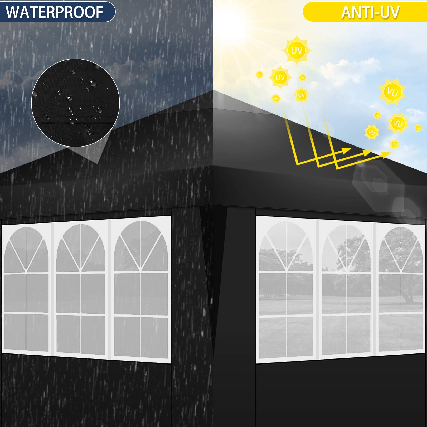 COBIZI 10x10 Pop Up Canopy Tent - Waterproof Instant Gazebo with 4 Sidewalls for Outdoor Events | Perfect for Parties, Patio, Backyard & Commercial Use | Includes 4 Sandbags, 8 Ropes & 4 Stakes (Black)