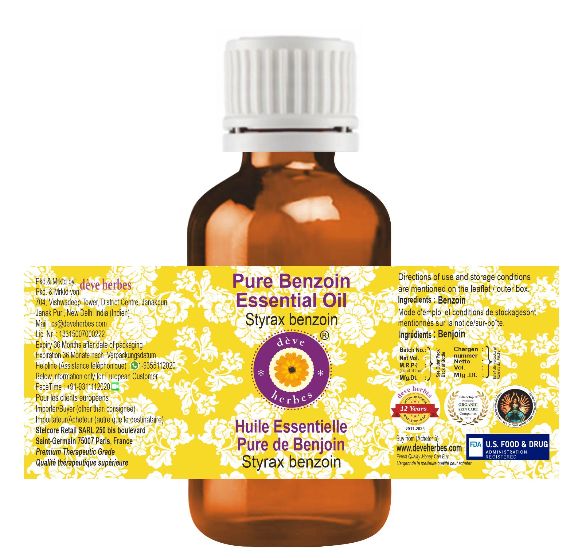 Pure Benzoin Essential Oil (Styrax benzoin) 10ml - Steam Distilled, 100% Natural Aromatherapy Oil for Relaxation, Skin Care & Home Fragrance