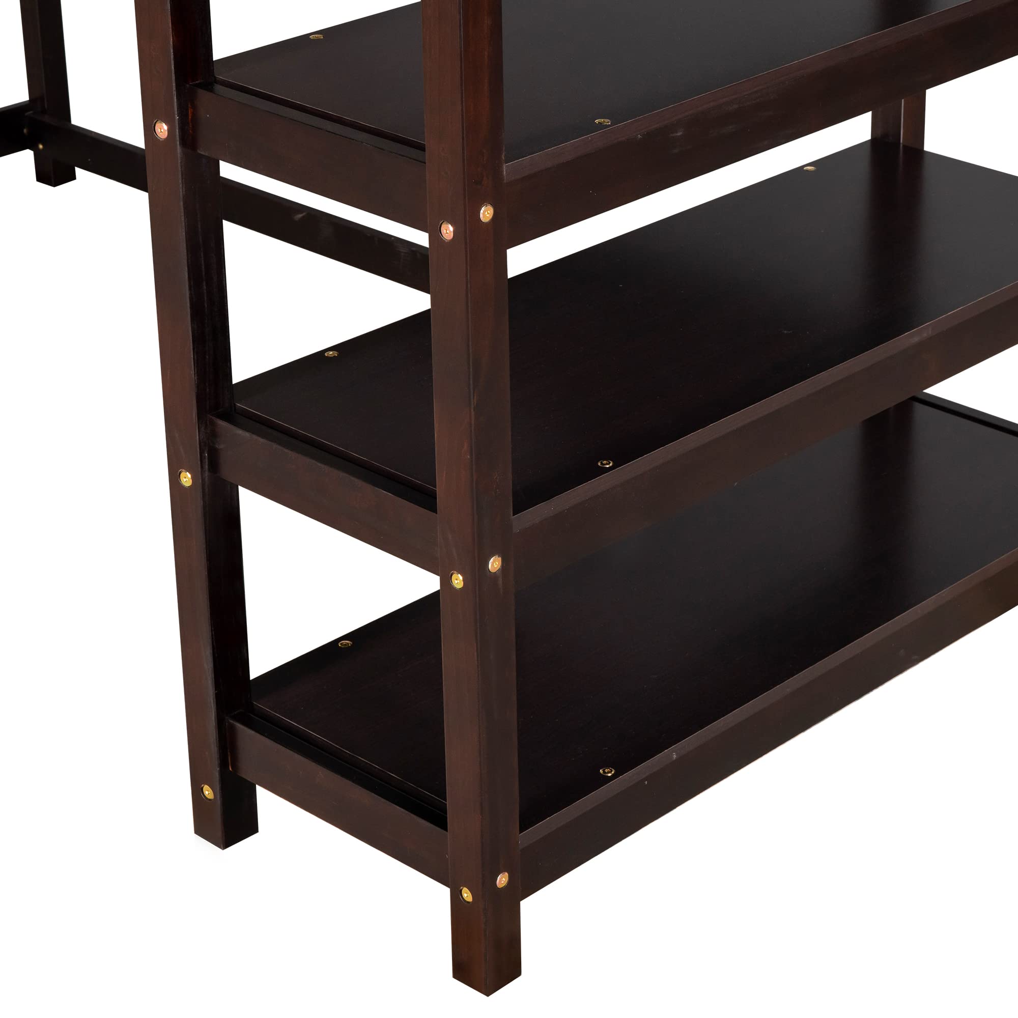 SOFTSEA Twin Size High Loft Bed with Study Desk - Solid Wood Frame with Built-in Shelves & Ladder - Perfect for Kids Bedroom, Dorm Room & Small Space Living