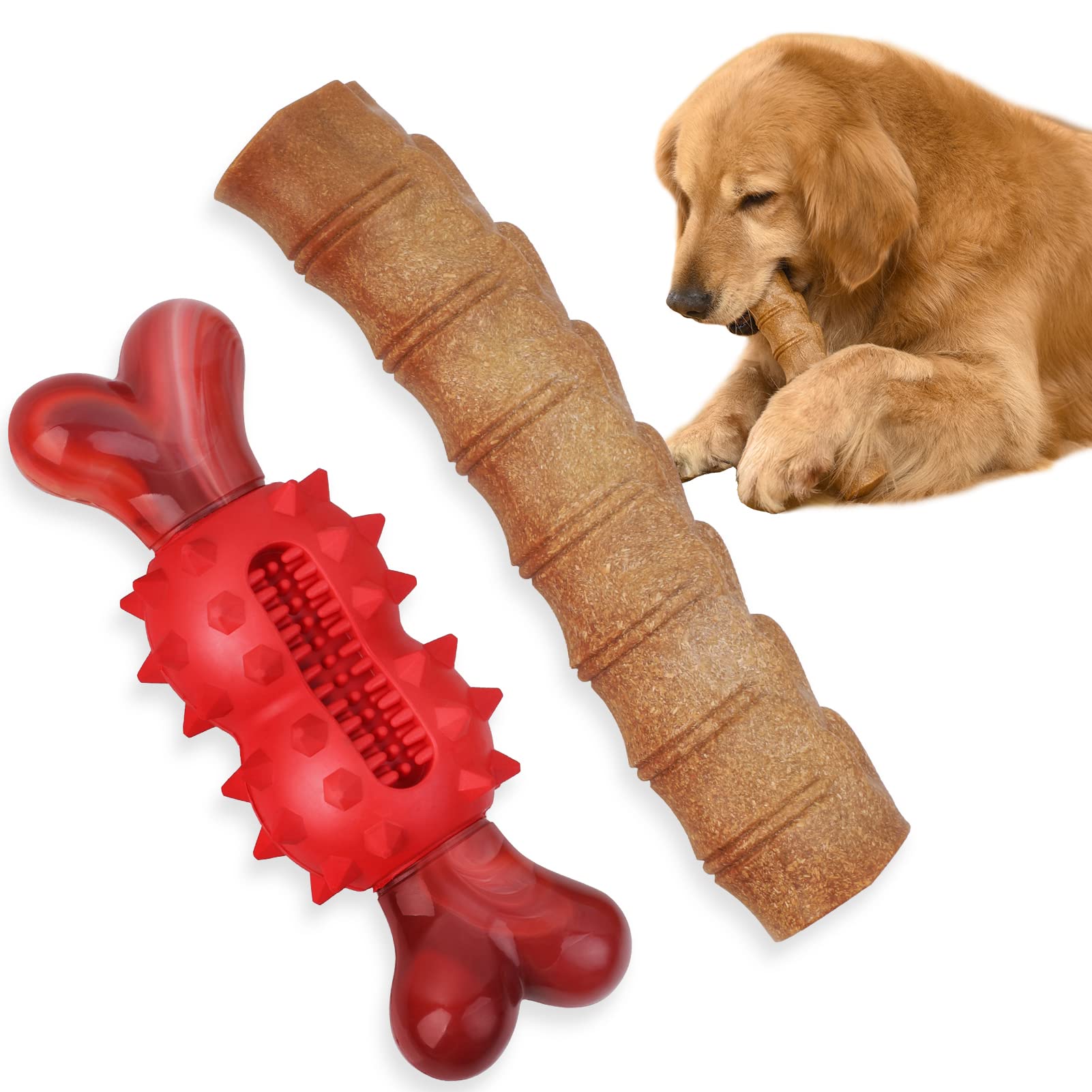 DHR 2-Pack Tough Dog Chew Toys for Aggressive Chewers - Durable Rubber & Nylon Dog Bones for Teeth Cleaning - Nearly Indestructible Chew Toy for Large Dogs - Perfect for Playtime, Training & Dental Health