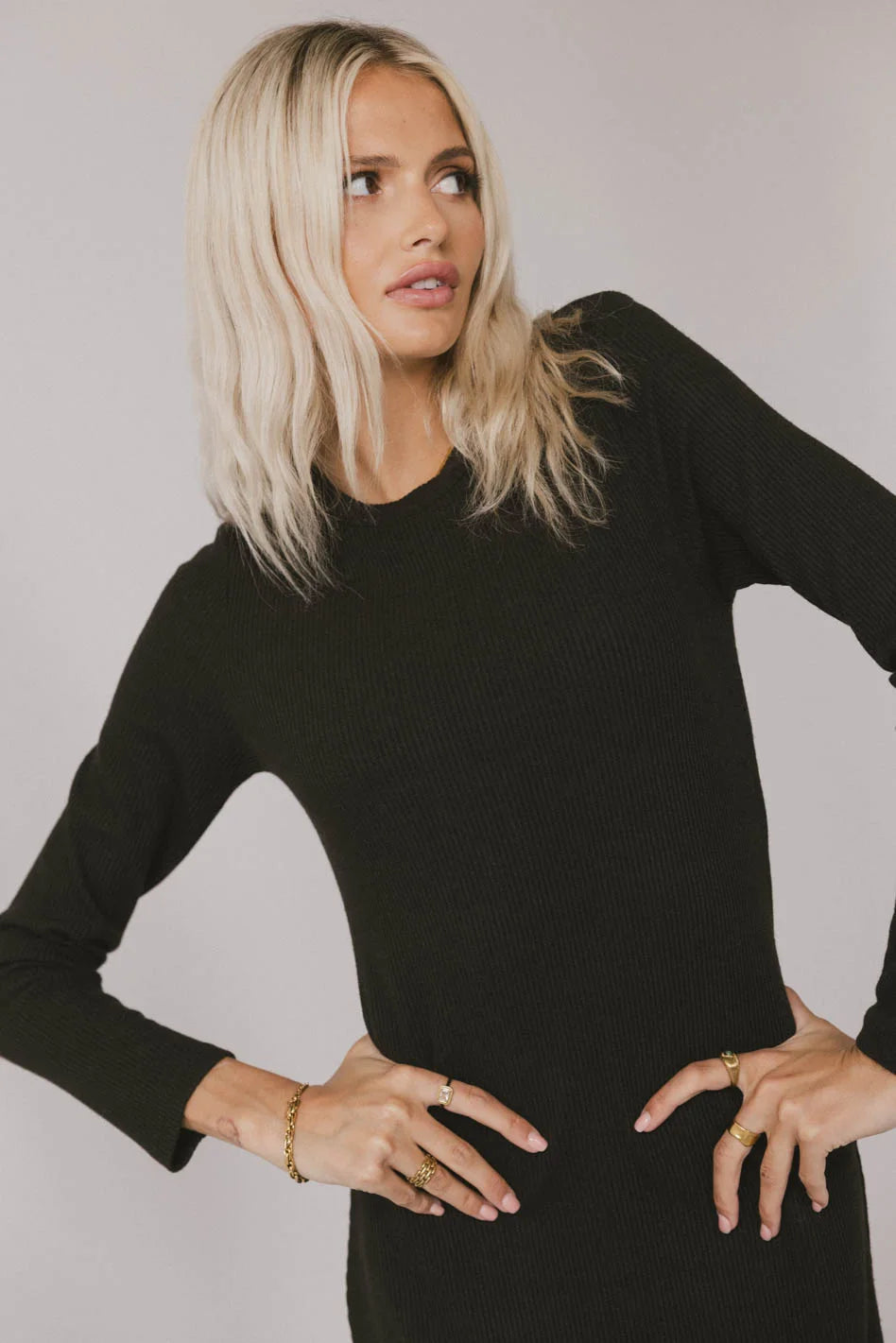 Lynette Ribbed Maxi Dress in Charcoal - Elegant Long Sleeve Bodycon Dress for Women | Perfect for Evening Parties, Date Nights & Special Occasions | FINAL SALE