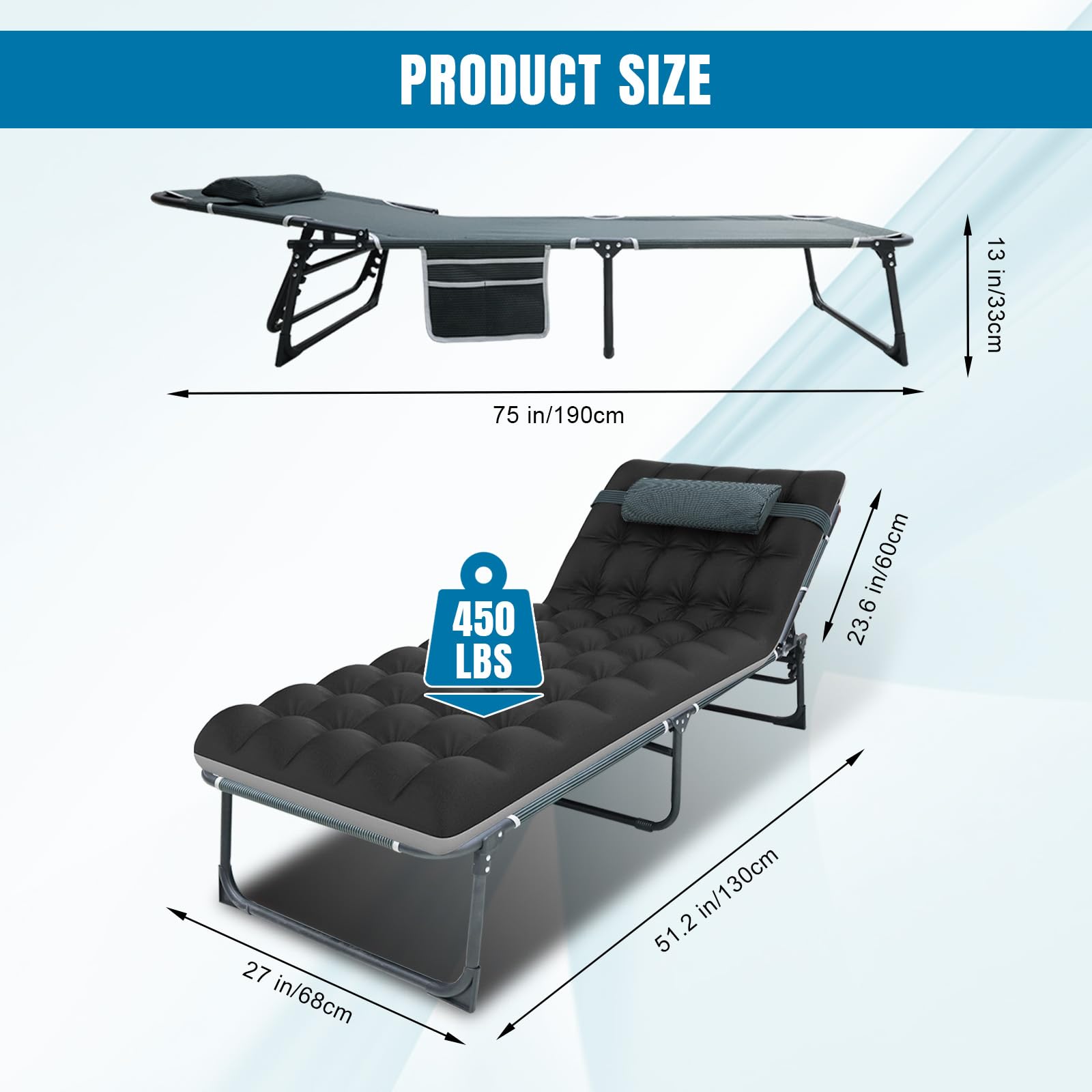 BIG RED 5-Position Folding Camping Cot with Mattress - Heavy Duty Portable Sleeping Cot for Adults, Outdoor Lounge Chair for Camping, Beach, Lawn, Backyard & Patio Relaxation