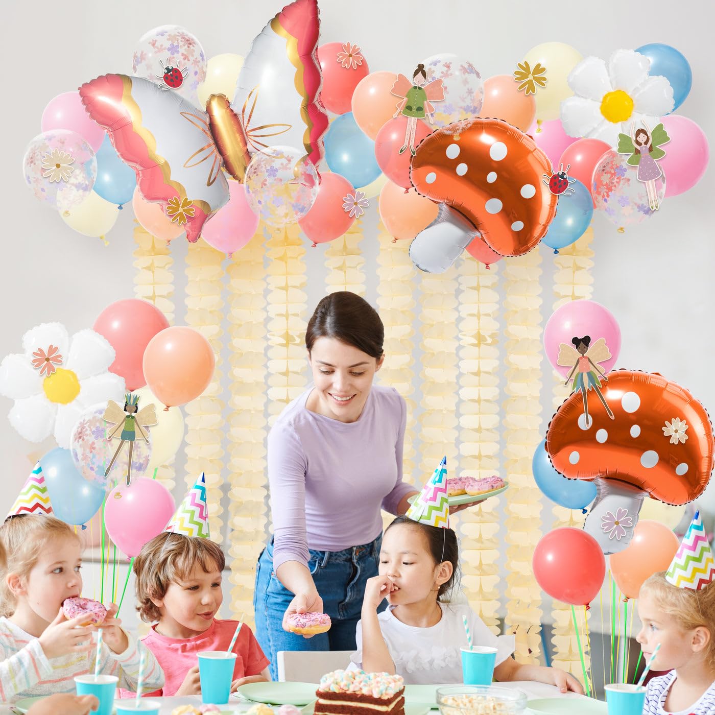 Enchanted Forest Fairy Party Decorations - Woodland Fairy Birthday Supplies, Fairy Balloons, Mushroom Balloons, Backdrop & Garland - Perfect for Fairy Themed Party, Garden Party, Baby Shower & Magical Celebrations