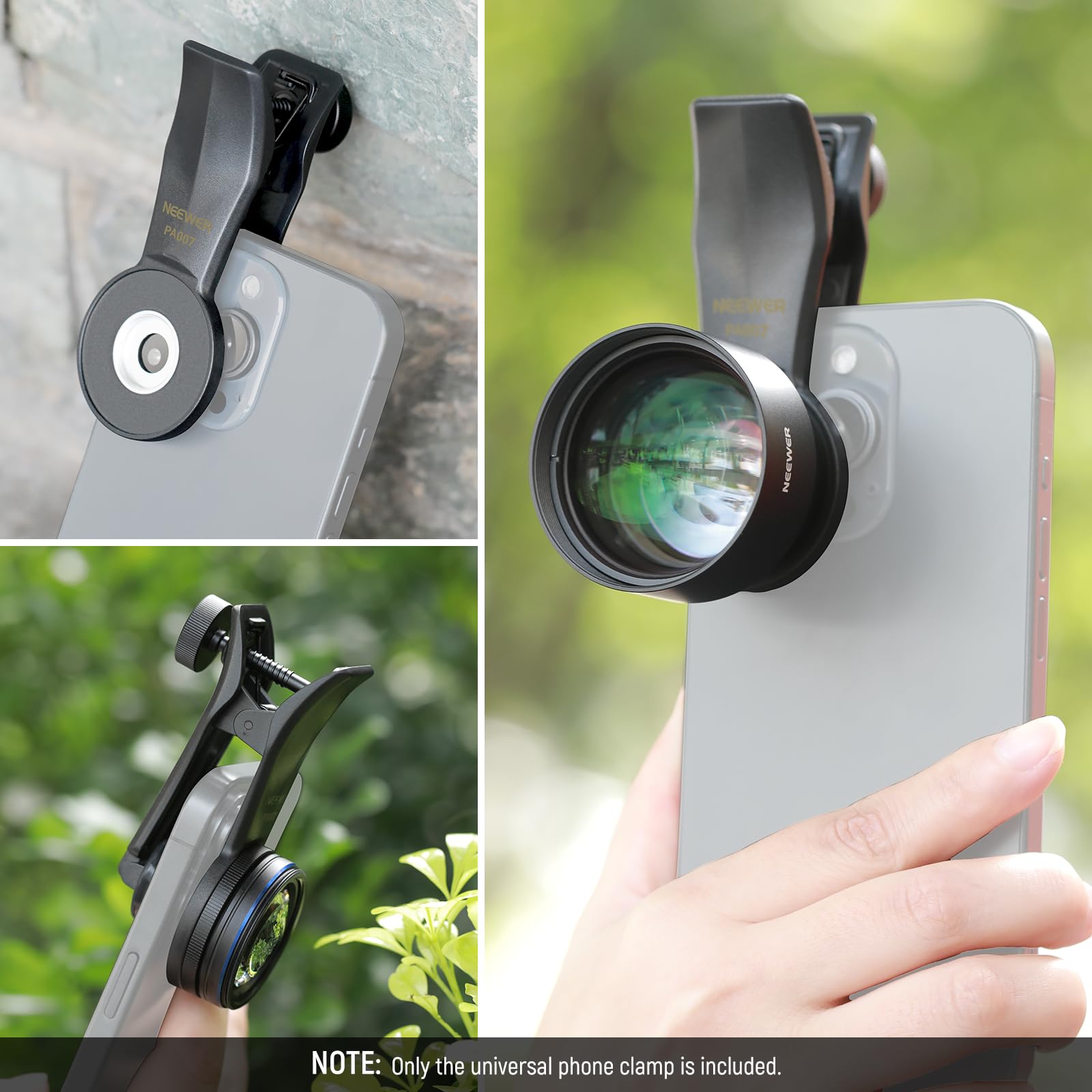 NEEWER Universal Phone Clamp with 17mm Thread - Professional Telephoto Lens Adapter for iPhone 15 Pro Max/Plus, Galaxy S24/S23 Ultra, Pixel | Smartphone Photography Accessories | Perfect for Vlogging, Travel & Close-Up Shots