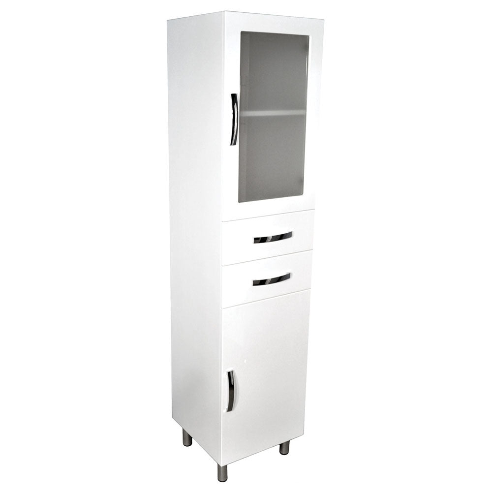 Fienza F48 G Unicab Tallboy Cabinet with 1 Glass Panel Door & 2 Drawers - Modern Storage Solution for Bedroom, Living Room, or Office Organization