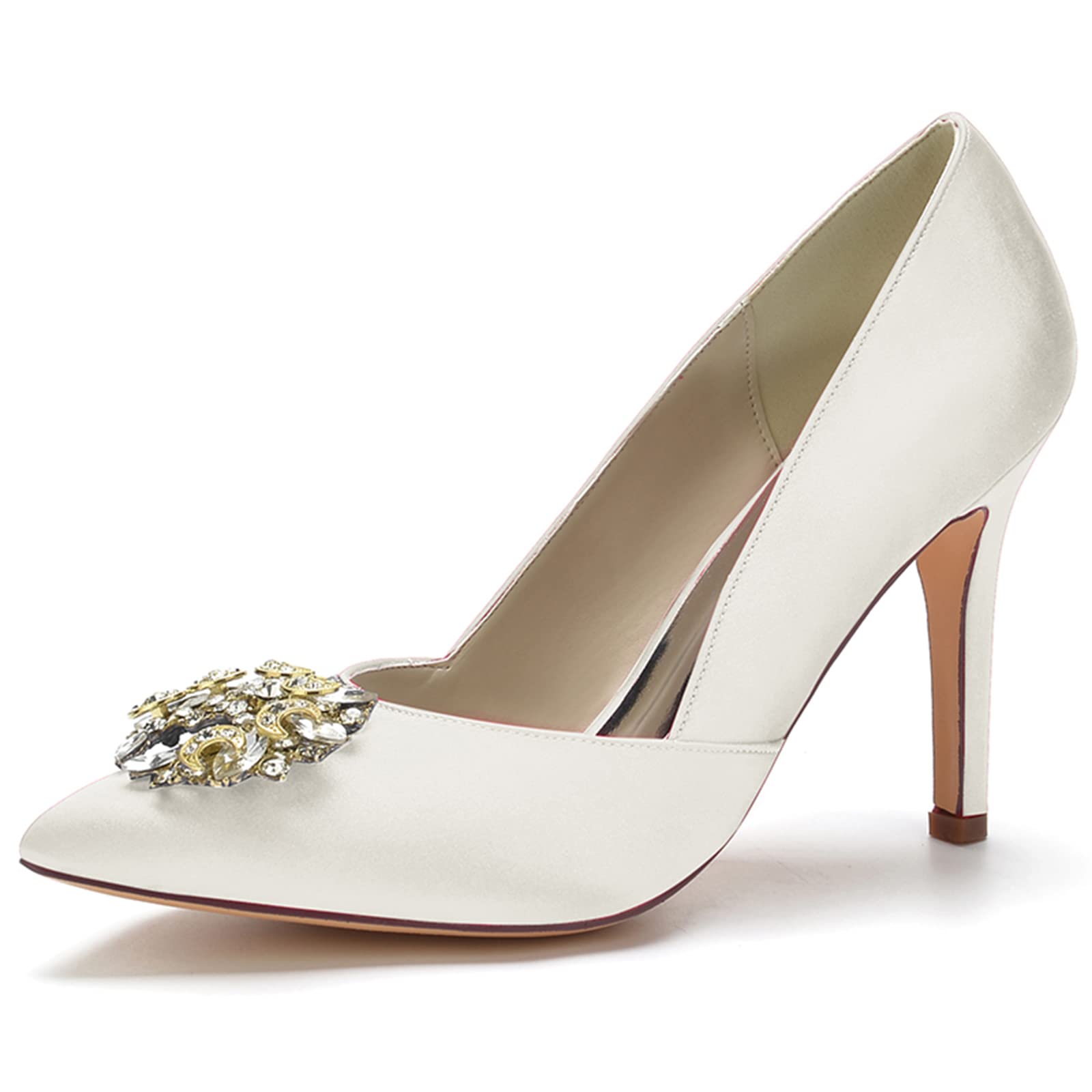 Elegant Ivory Satin Bridal Heels for Women - Rhinestone Embellished Closed Toe Wedding Shoes for Bride, Perfect for Wedding Ceremony, Reception & Formal Events