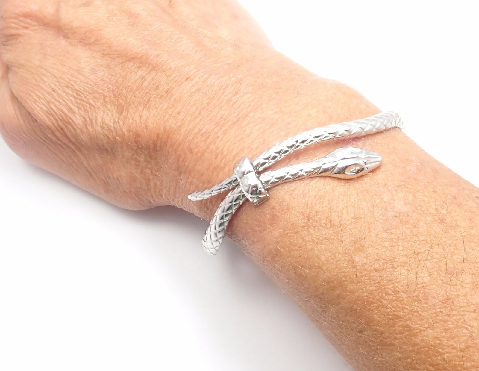 Authentic Tom Ford 18k White Gold Diamond Snake Bangle Bracelet - Luxury Jewelry for Women, Perfect for Parties, Weddings & Special Occasions