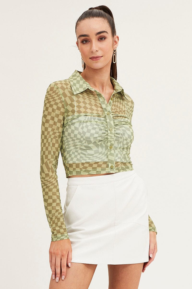 Abstract Print Long Sleeve Mesh Top for Women - Fashionable Loose Fit Blouse for Casual Wear, Party & Date Night Outfits