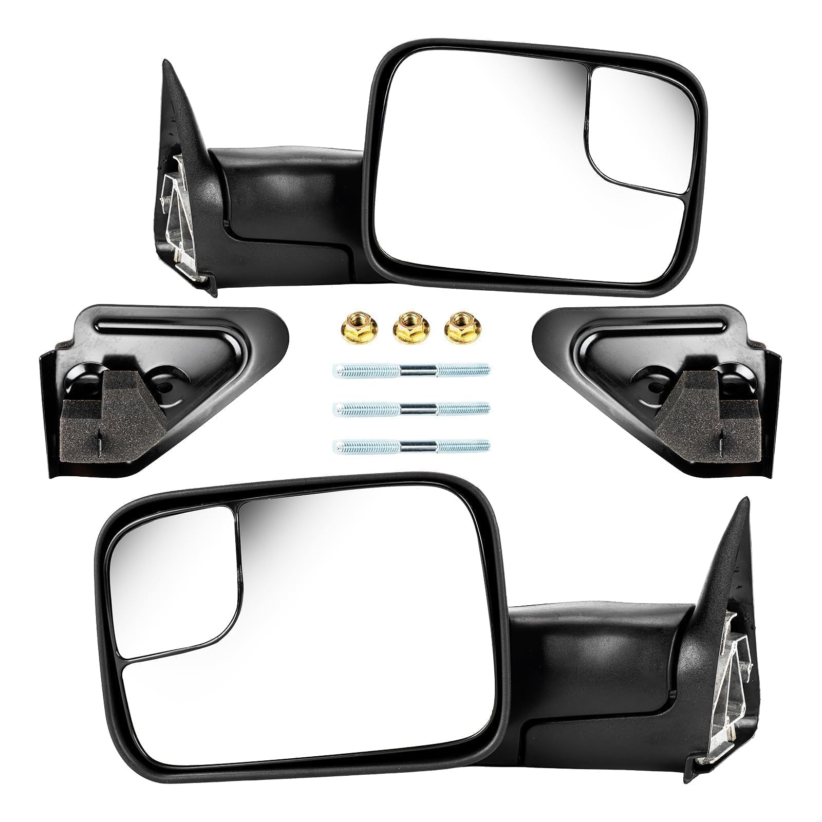 KAX 1 Pair Towing Mirrors for Ram 1500/2500/3500 - Manual Folding & Upturn, Plane & Convex Glass - Perfect for Towing, Off-Roading & Heavy-Duty Use
