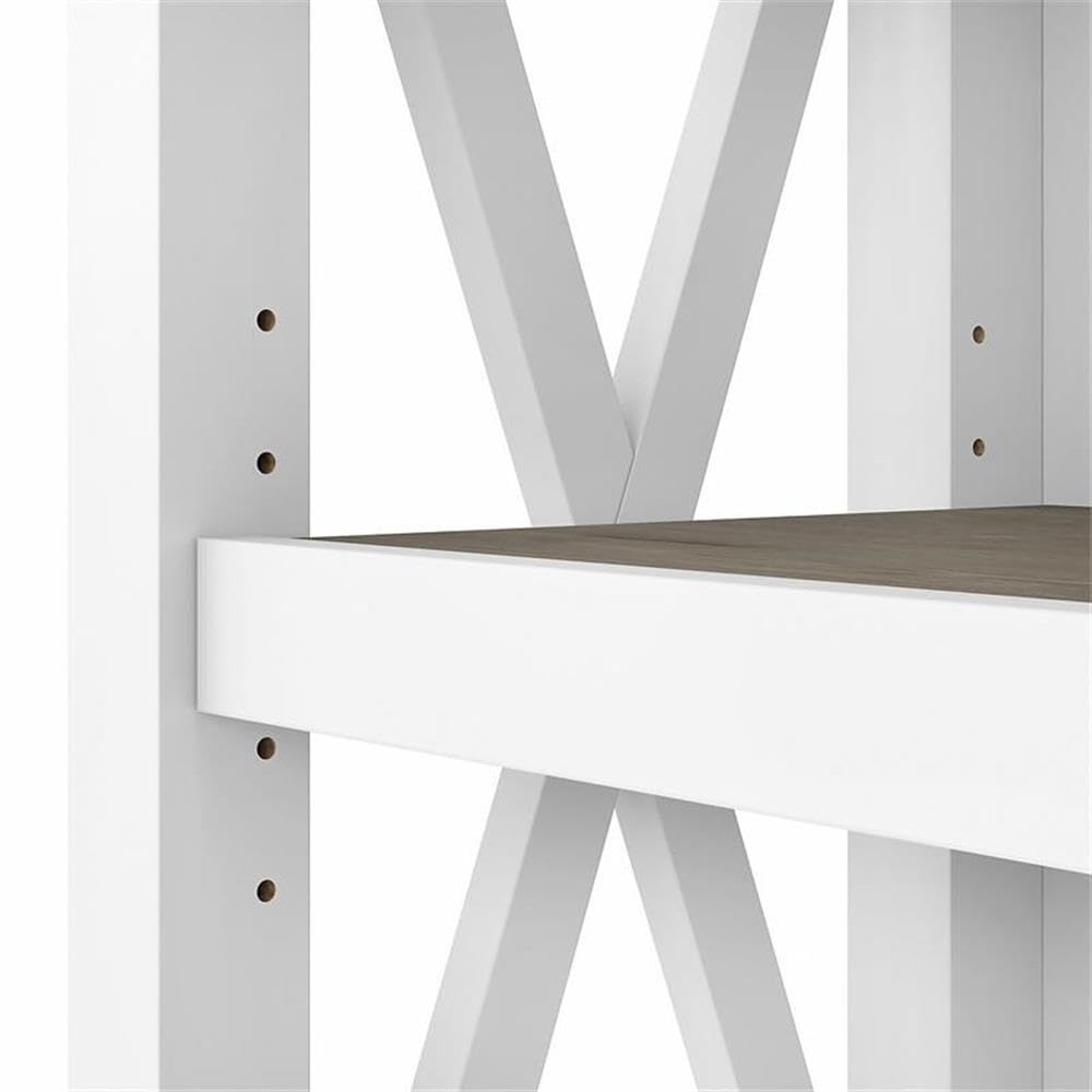BOWERY HILL 5-Shelf Coastal Wood Tall Bookcase - Shiplap Gray & White - Perfect for Beach House, Farmhouse & Living Room Storage