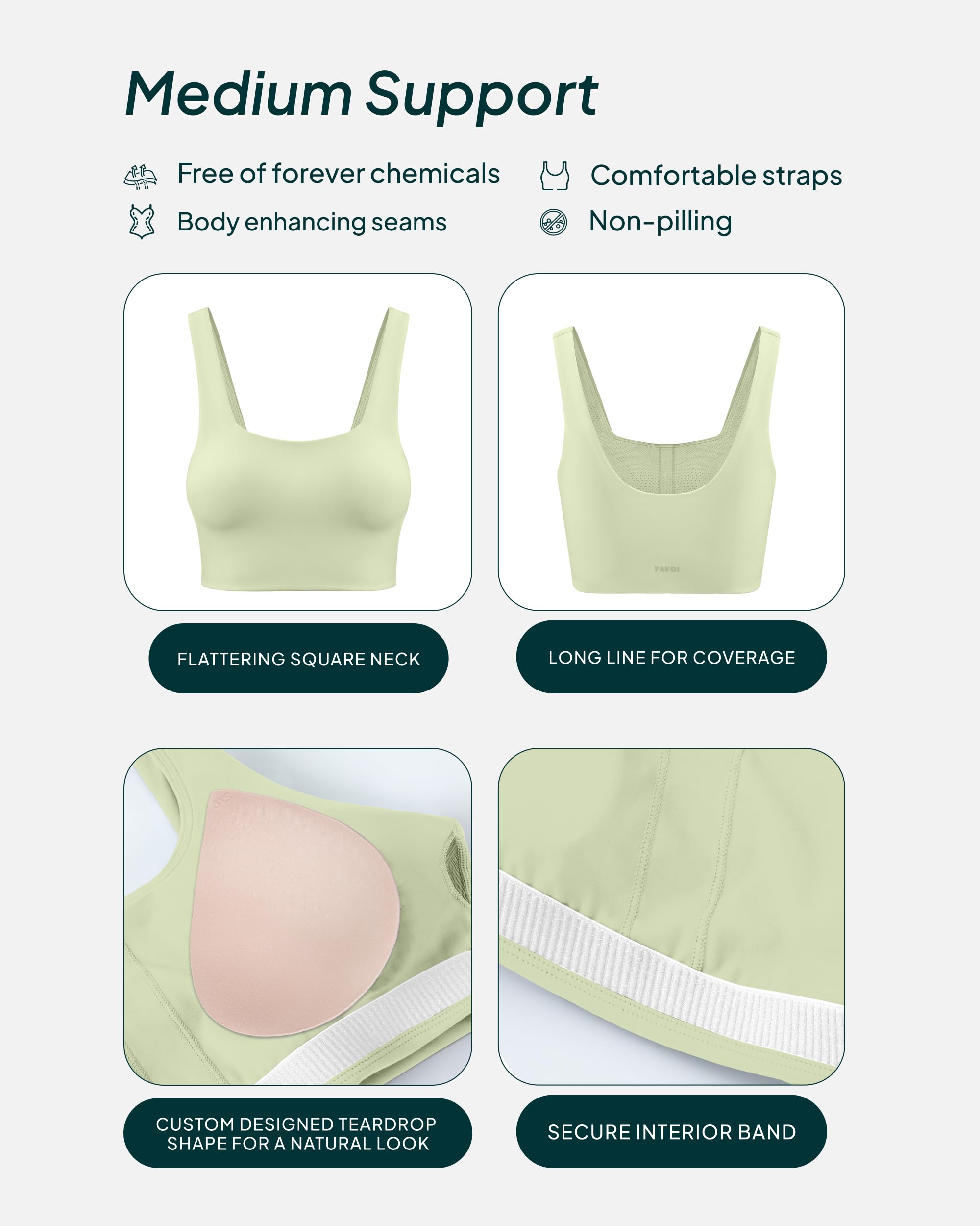 High-Performance Women's Compression Sports Bra - Medium Support Square Neck Longline Workout Bra with Removable Pads | Perfect for Running, Yoga & Gym Training