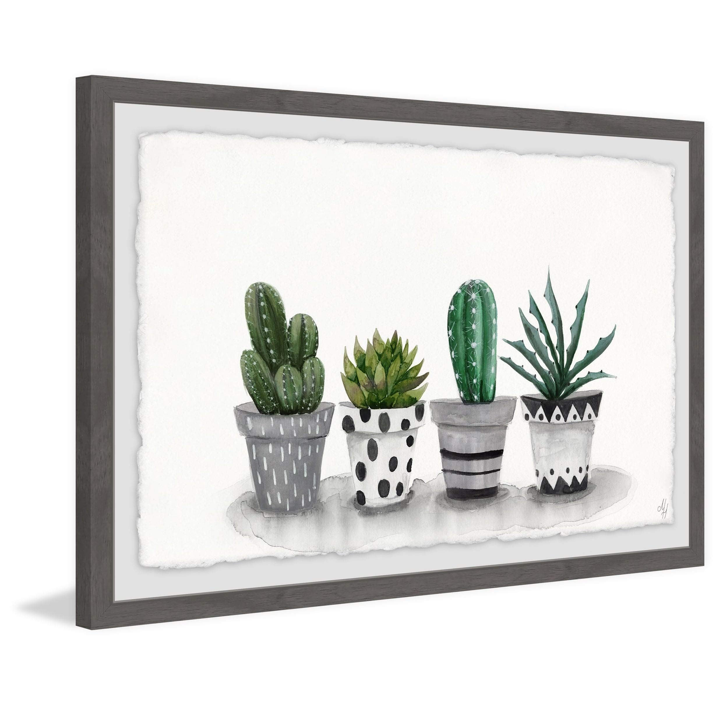 Marmont Hill Handmade Pretty Pots Framed Print 36x24 Inches - Floral Wall Art for Living Room, Bedroom & Office Decor