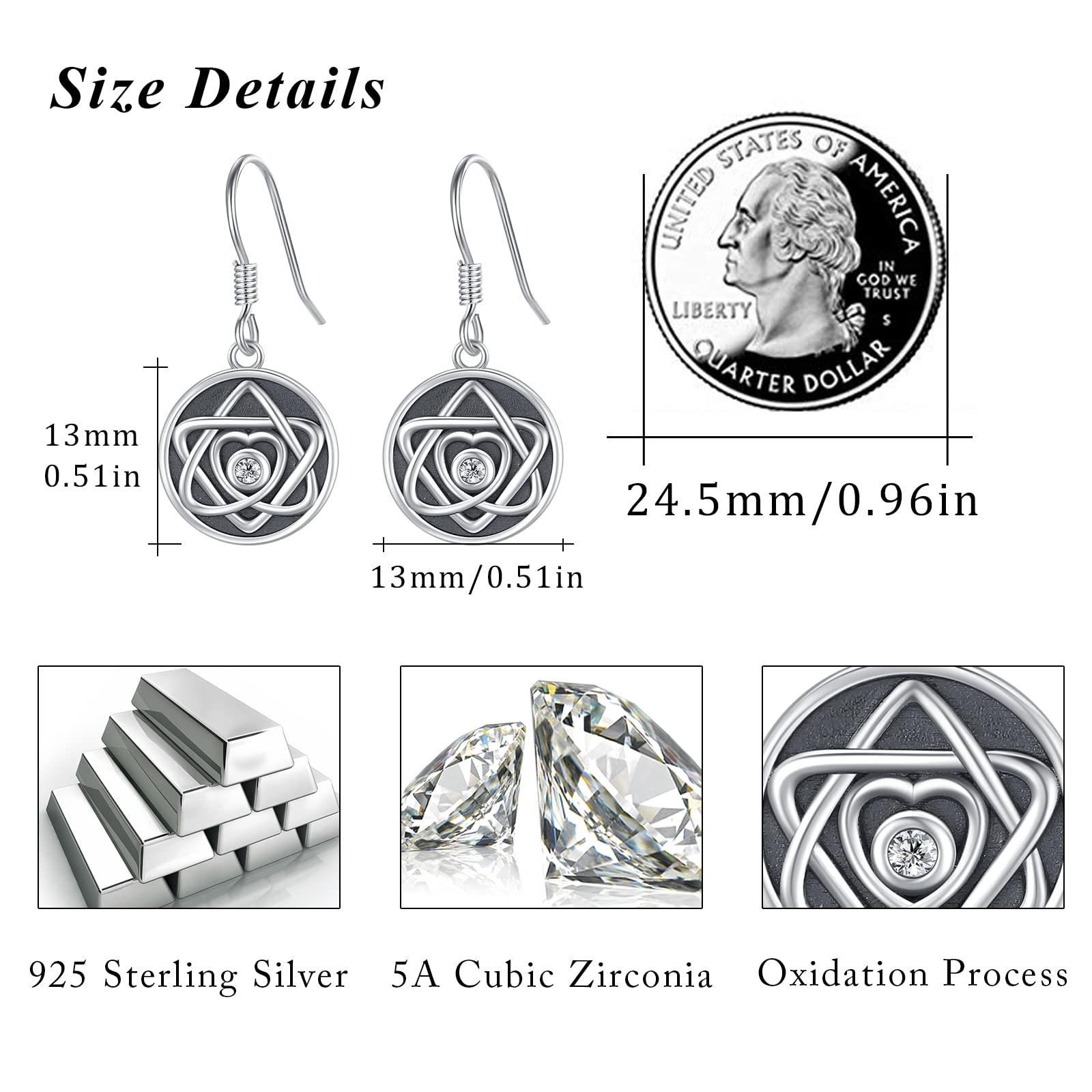 925 Sterling Silver Pentacle Earrings for Women - Hexagram Dangle Drop Earrings | Witchy Boho Jewelry Gift for Daughter, Sister, Friend | Perfect for Wiccan Rituals, Pagan Celebrations & Everyday Wear