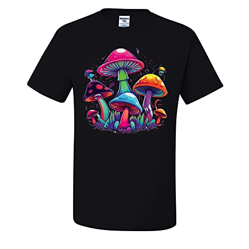 Wild Custom Apparel Colorful Psychedelic LSD Magic Mushrooms Pop Culture Men's T-Shirts - Trippy Graphic Tees for Music Festivals & Hippie Fashion