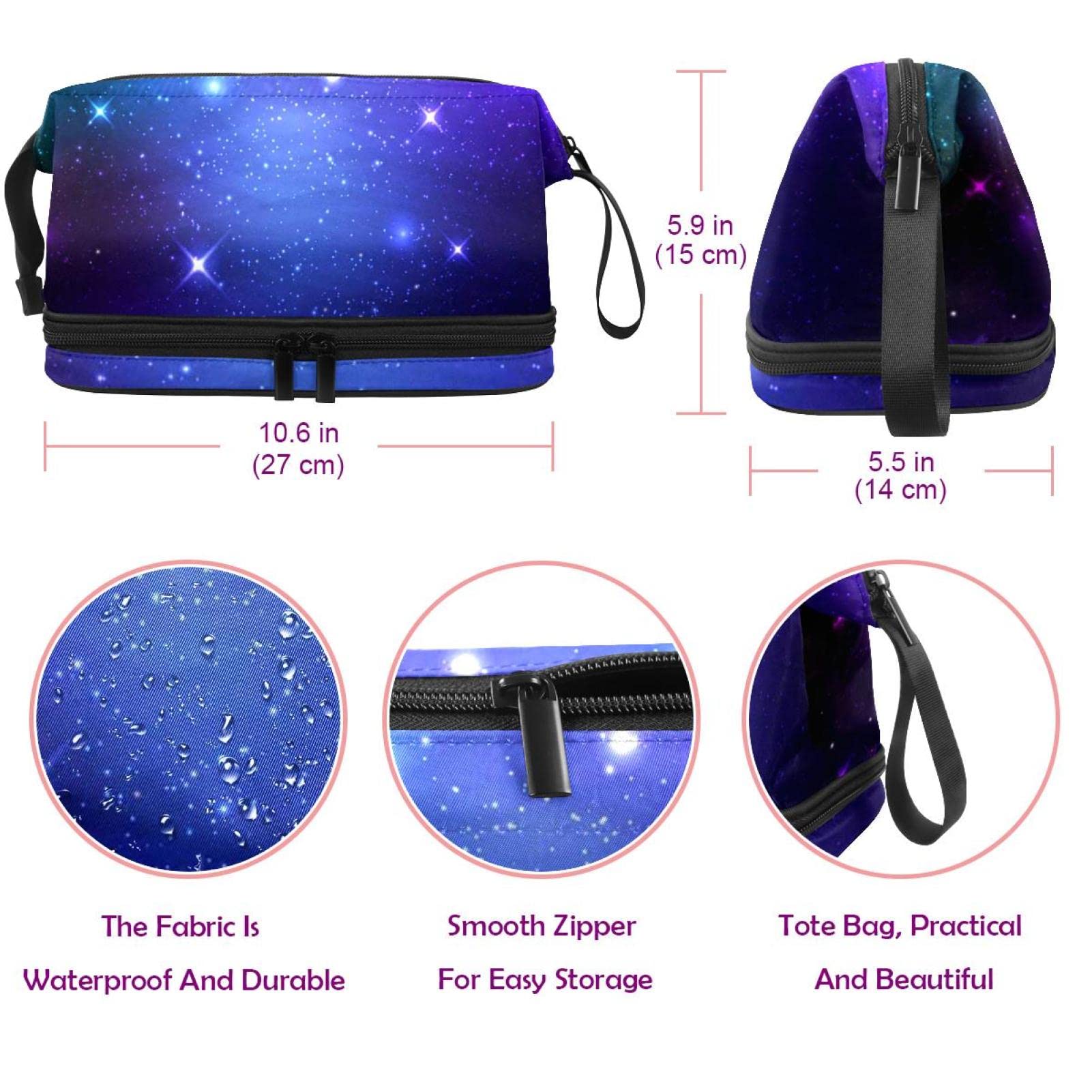 Stylish Large Makeup Bag for Women - Waterproof Travel Cosmetic Organizer with Brush Holder, Sky Purple Galaxy Design - Perfect for Travel, Gym & Daily Use