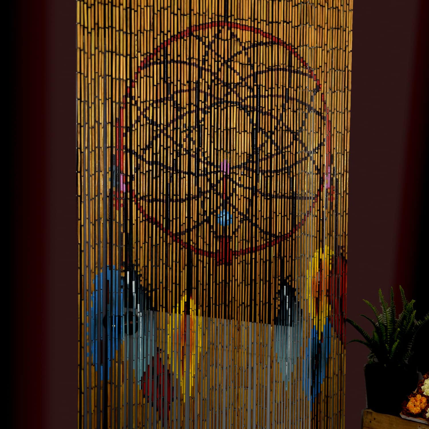 Dream Catcher Bamboo Bead Curtain - 35.5 x 78 Inch Handmade Doorway Hanging Decor with 90 Strands | Boho Room Divider, Bedroom Entrance, Yoga Studio & Meditation Space Decoration