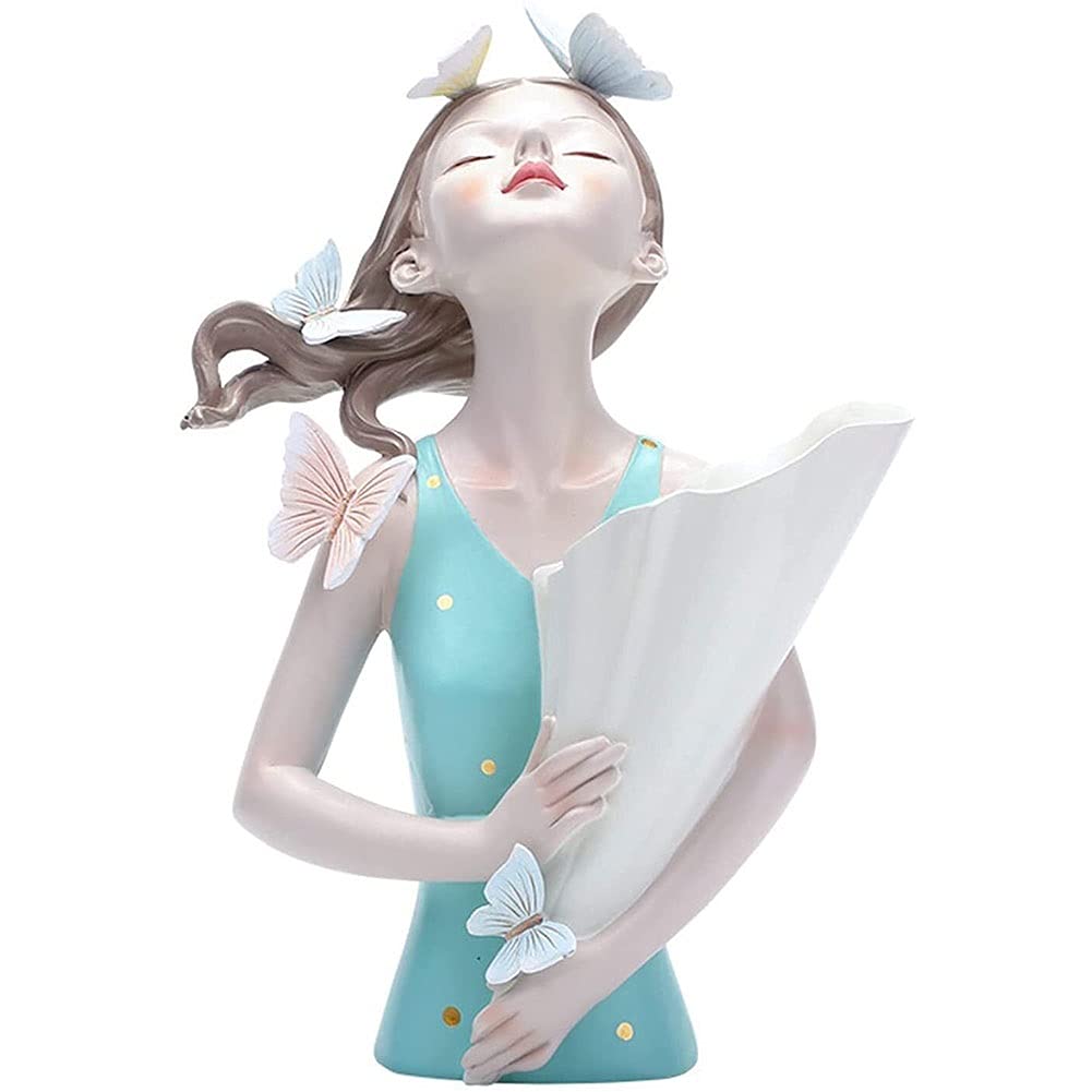 GTKINGD Decorative Ceramic Vase - Butterfly Girl Sculpture for Modern Home Decor | Flower Vase for Living Room, Bedroom & Countertop | Elegant Blue Gift Idea | Perfect for Weddings, Housewarming & Interior Design
