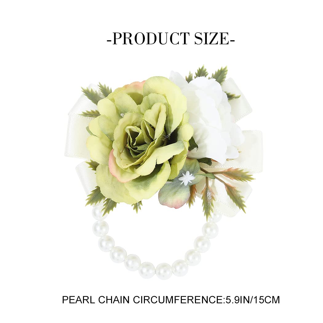 CASDRE Elegant Pearl Bridal Wrist Corsage - Hand Flower Wedding Accessory for Women & Girls (Green) | Perfect for Bridesmaids, Flower Girls & Wedding Ceremonies