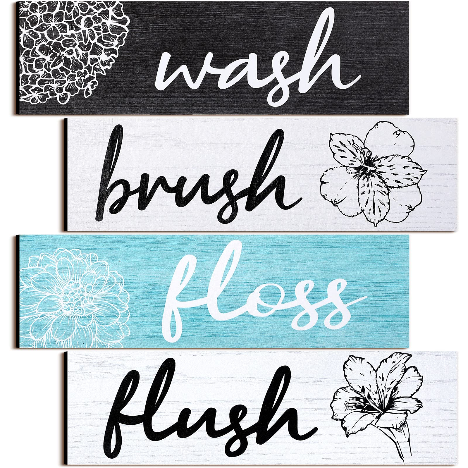 Vintage Farmhouse Bathroom Signs - Rustic Wood Wall Decor for Bathroom, Laundry & Home (White, Gray, Blue) - Perfect for Farmhouse & Cottage Style Decor