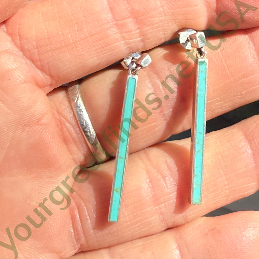 Sterling Silver Turquoise Inlay Stick Pierced Post Earrings for Women | Handmade Native American Style Jewelry | Perfect for Boho, Western & Everyday Wear