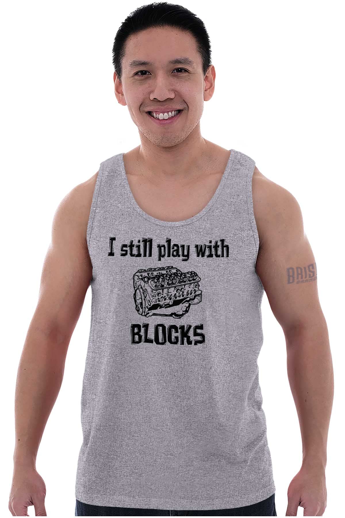 Car Engine Mechanic Tank Top T-Shirt for Men & Women - Play with Blocks Graphic Tee - Perfect for Auto Shops, Car Enthusiasts & Casual Wear
